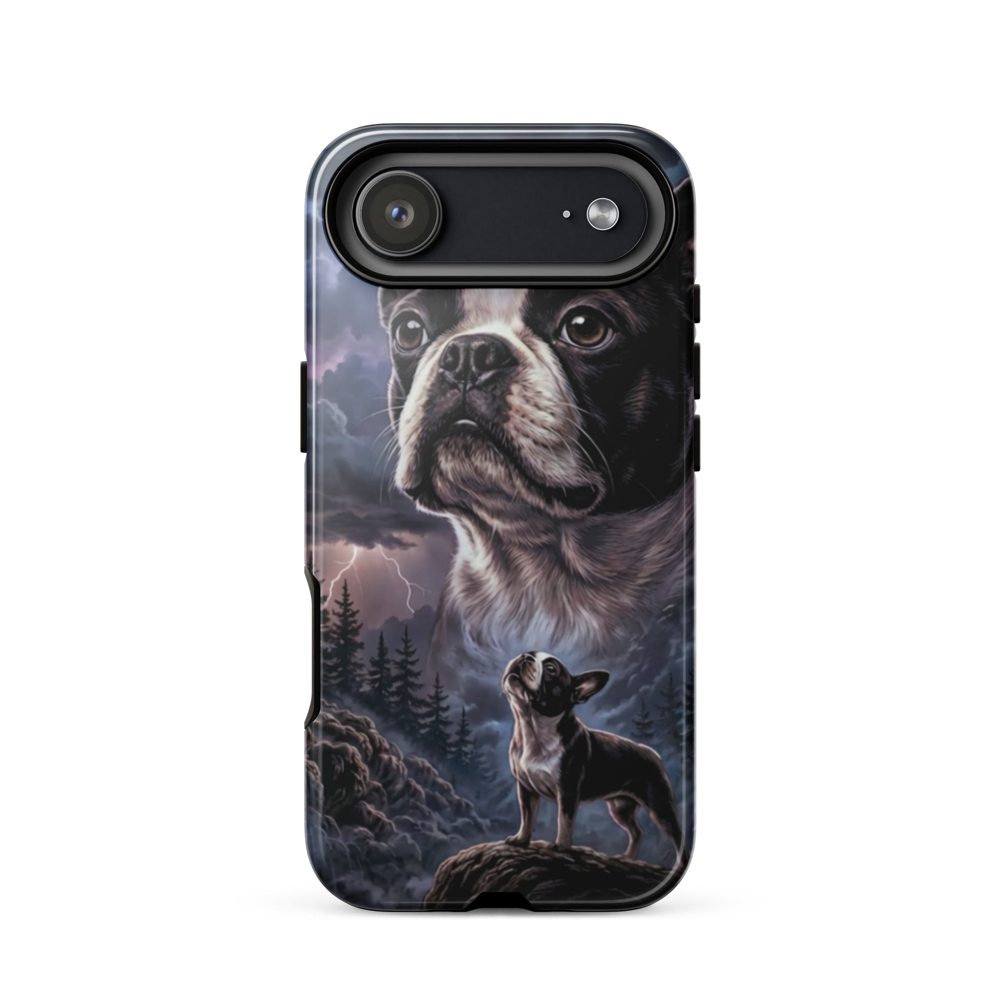 Storm Guardian – Majestic Boston Terrier Night Art Tough Case for iPhone . Glossy iPhone 17 Air