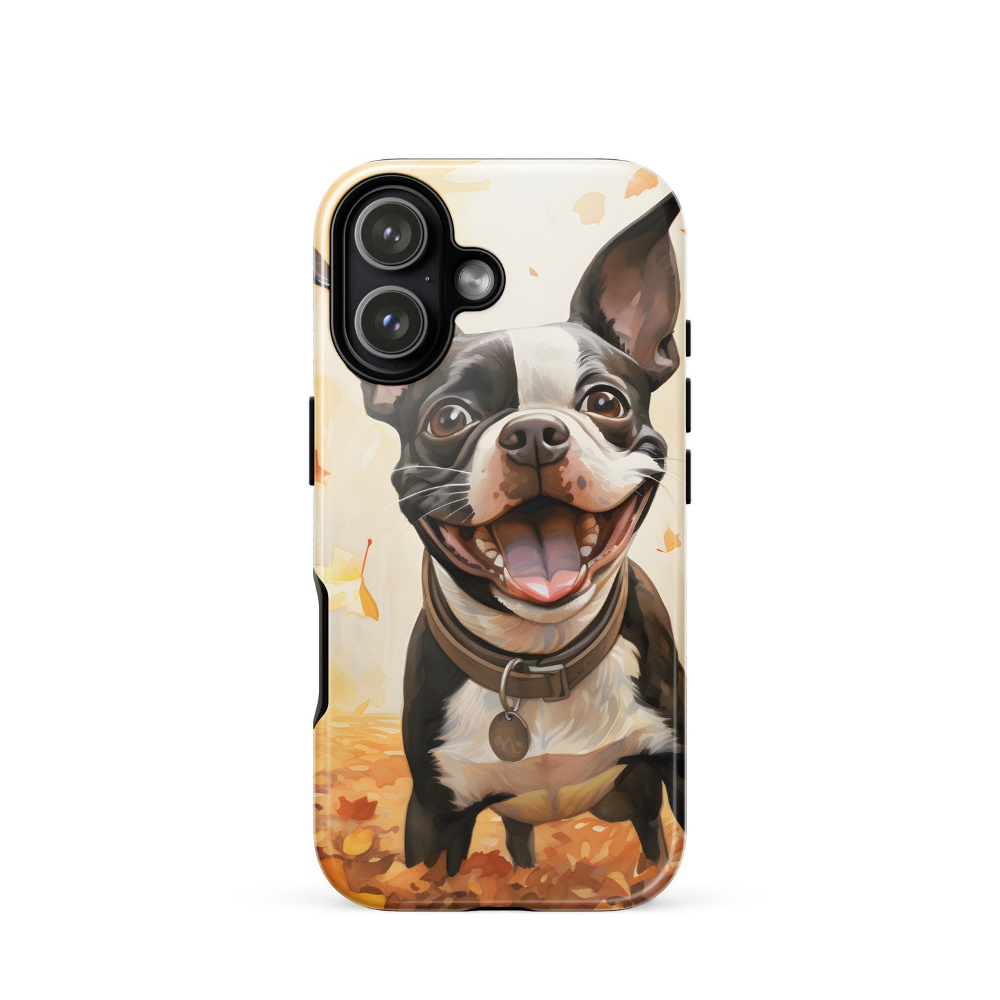 Cheerful Boston Terrier Dog Exploring A Park Watercolor Tough Case for iPhone . Glossy iPhone 17