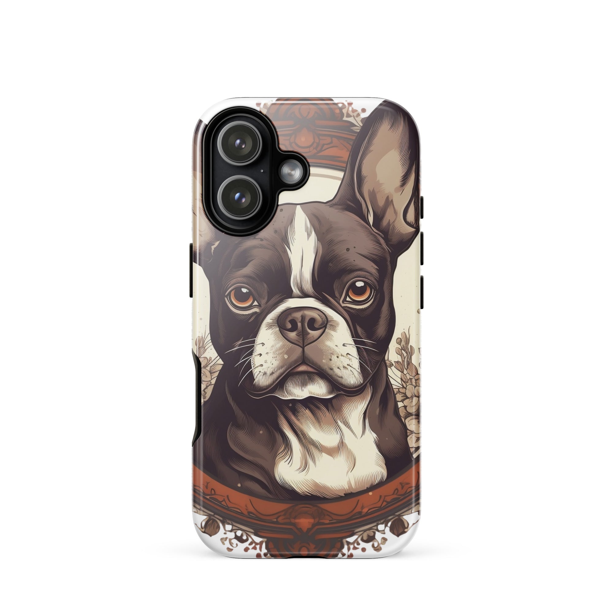 Vintage-Inspired Red Brown Boston Terrier Tough Case for iPhone . Glossy iPhone 17