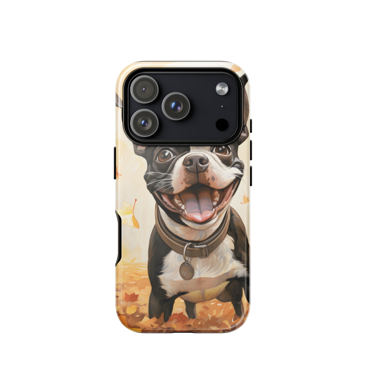 Cheerful Boston Terrier Dog Exploring A Park Watercolor Tough Case for iPhone . Glossy iPhone 17 Pro