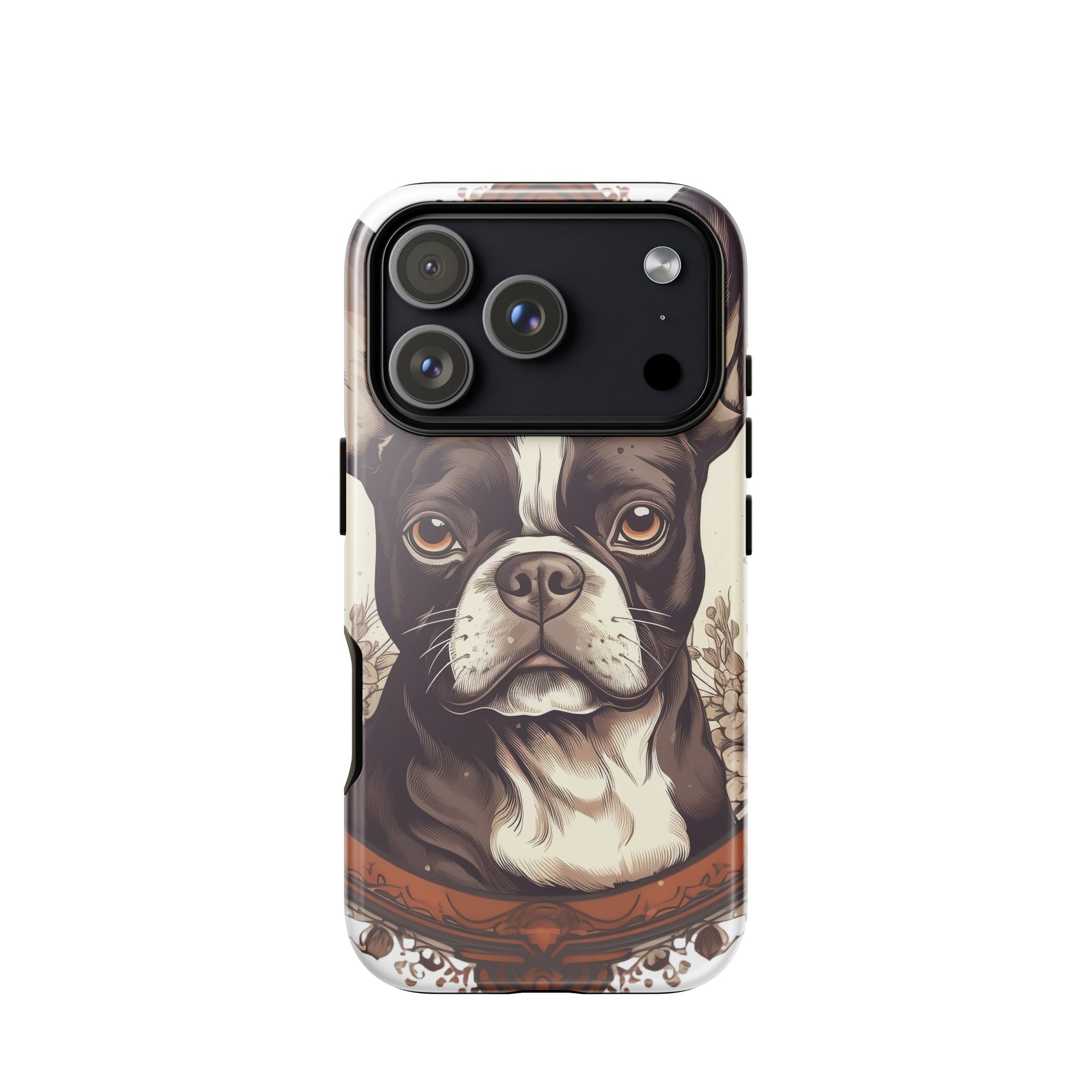Vintage-Inspired Red Brown Boston Terrier Tough Case for iPhone . Glossy iPhone 17 Pro