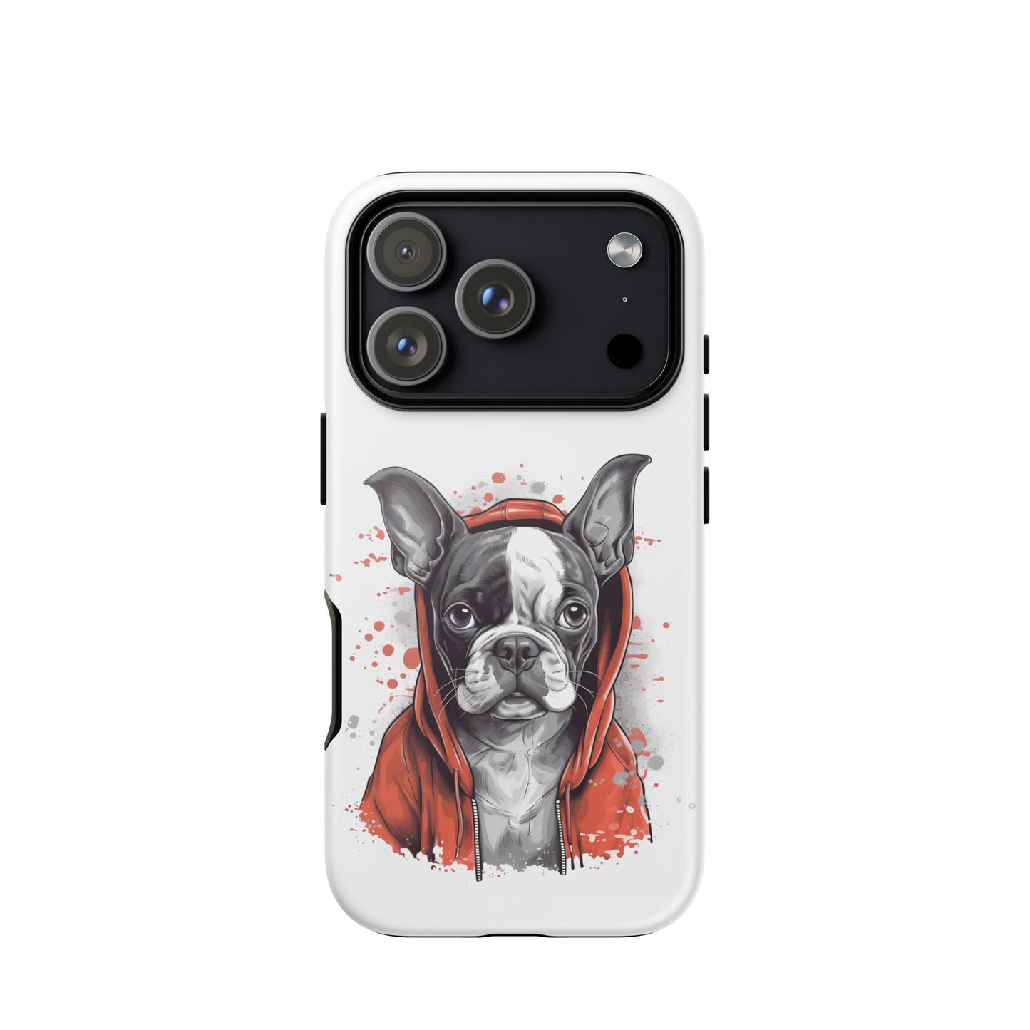 Boston Terrier in a Red Hoodie on Tough Case for iPhone . Glossy iPhone 17 Pro