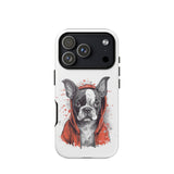 Boston Terrier in a Red Hoodie on Tough Case for iPhone . Glossy iPhone 17 Pro