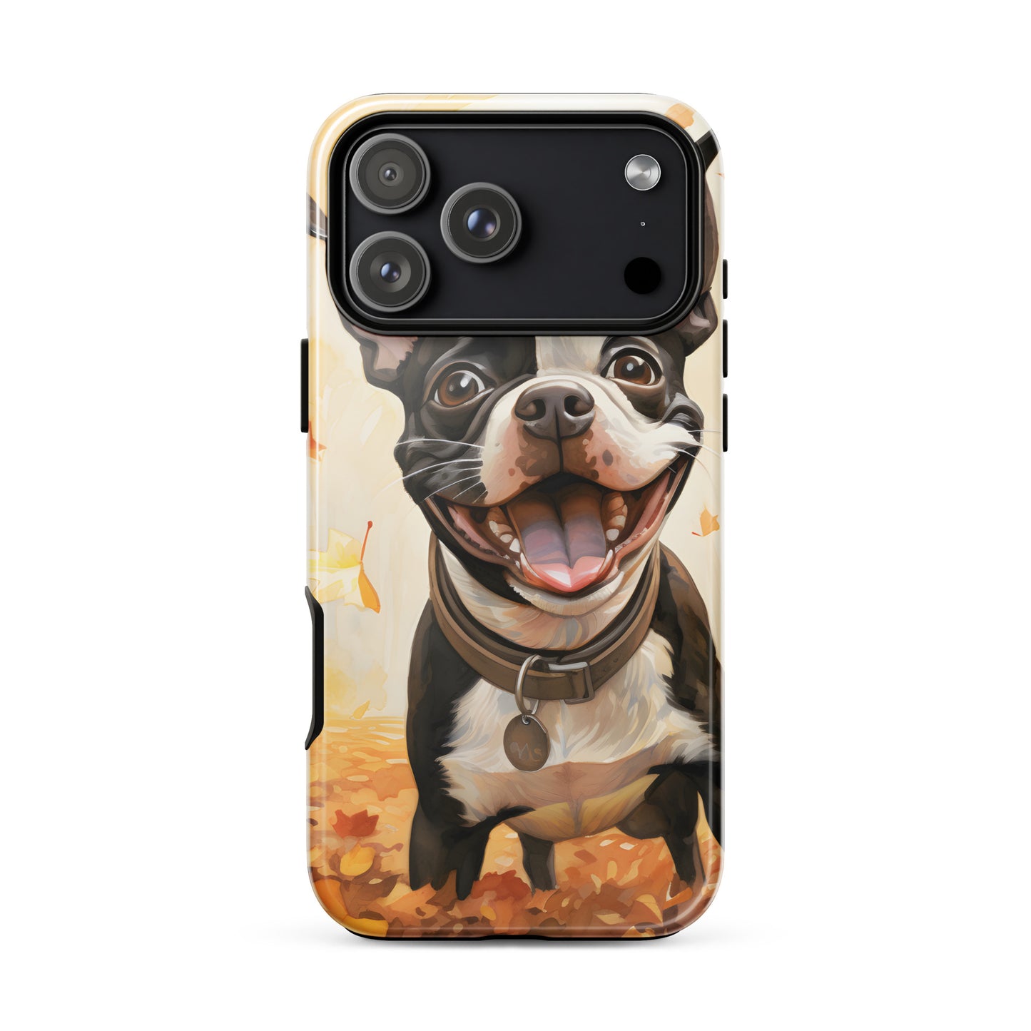 Cheerful Boston Terrier Dog Exploring A Park Watercolor Tough Case for iPhone . Glossy iPhone 17 Pro Max