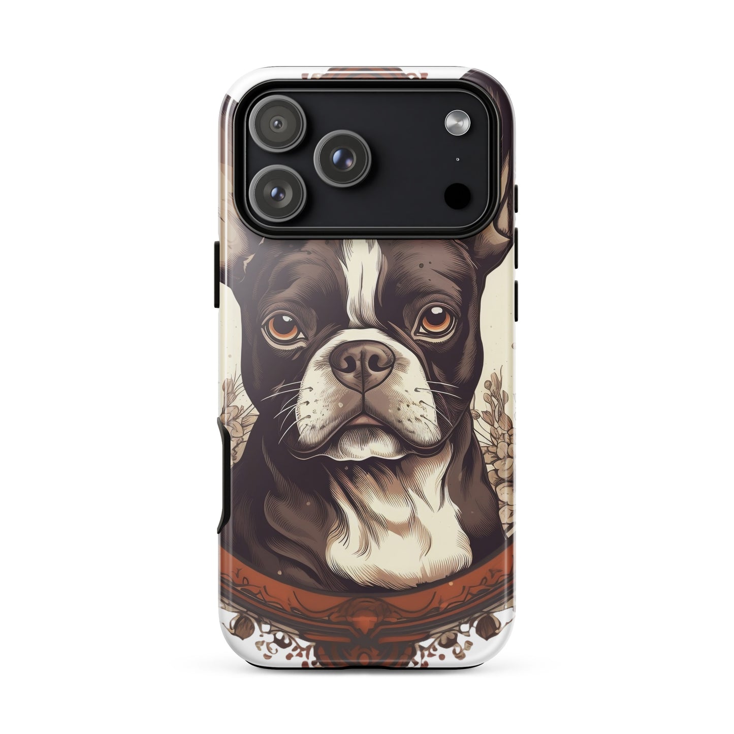 Vintage-Inspired Red Brown Boston Terrier Tough Case for iPhone . Glossy iPhone 17 Pro Max