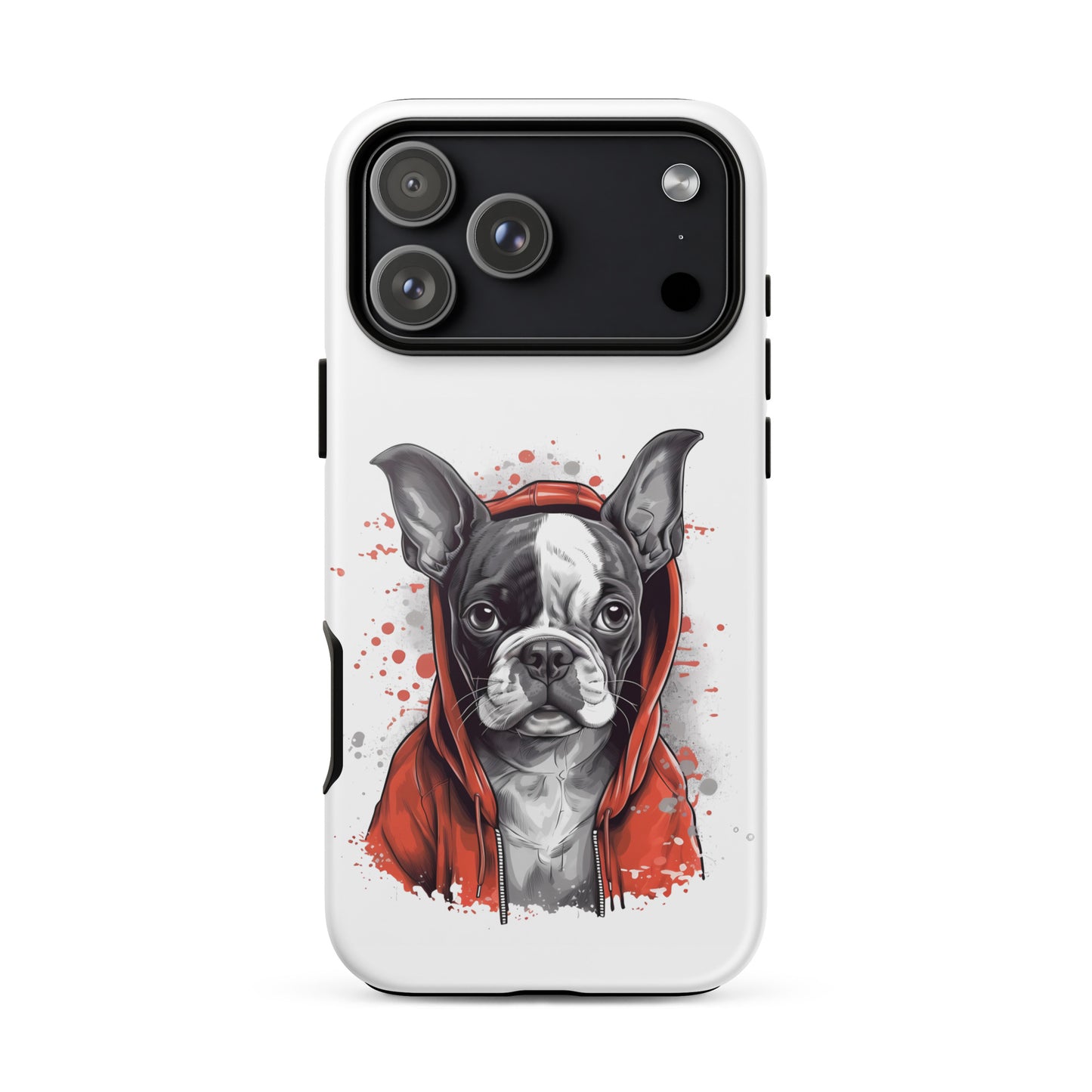 Boston Terrier in a Red Hoodie on Tough Case for iPhone . Glossy iPhone 17 Pro Max