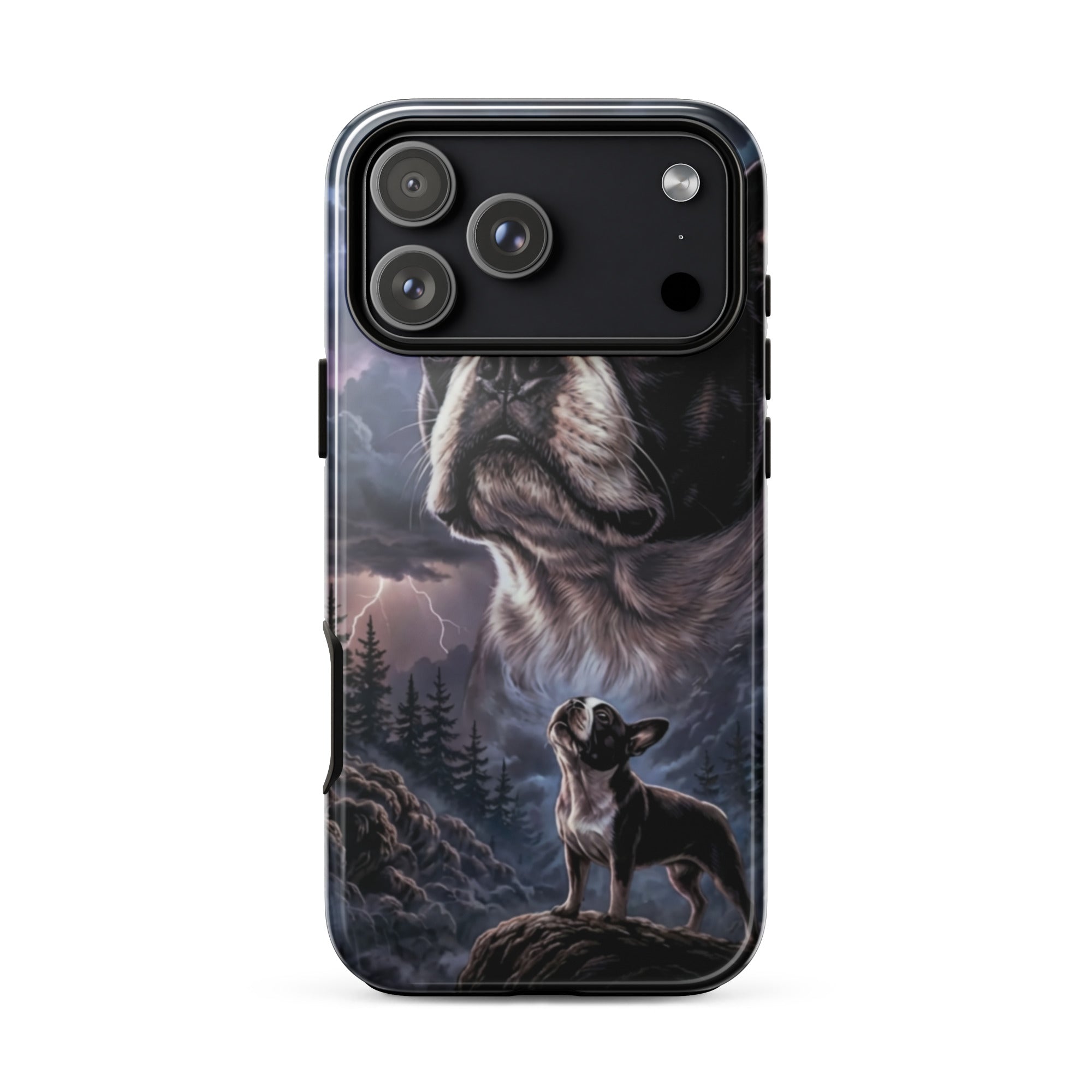 Storm Guardian – Majestic Boston Terrier Night Art Tough Case for iPhone . Glossy iPhone 17 Pro Max