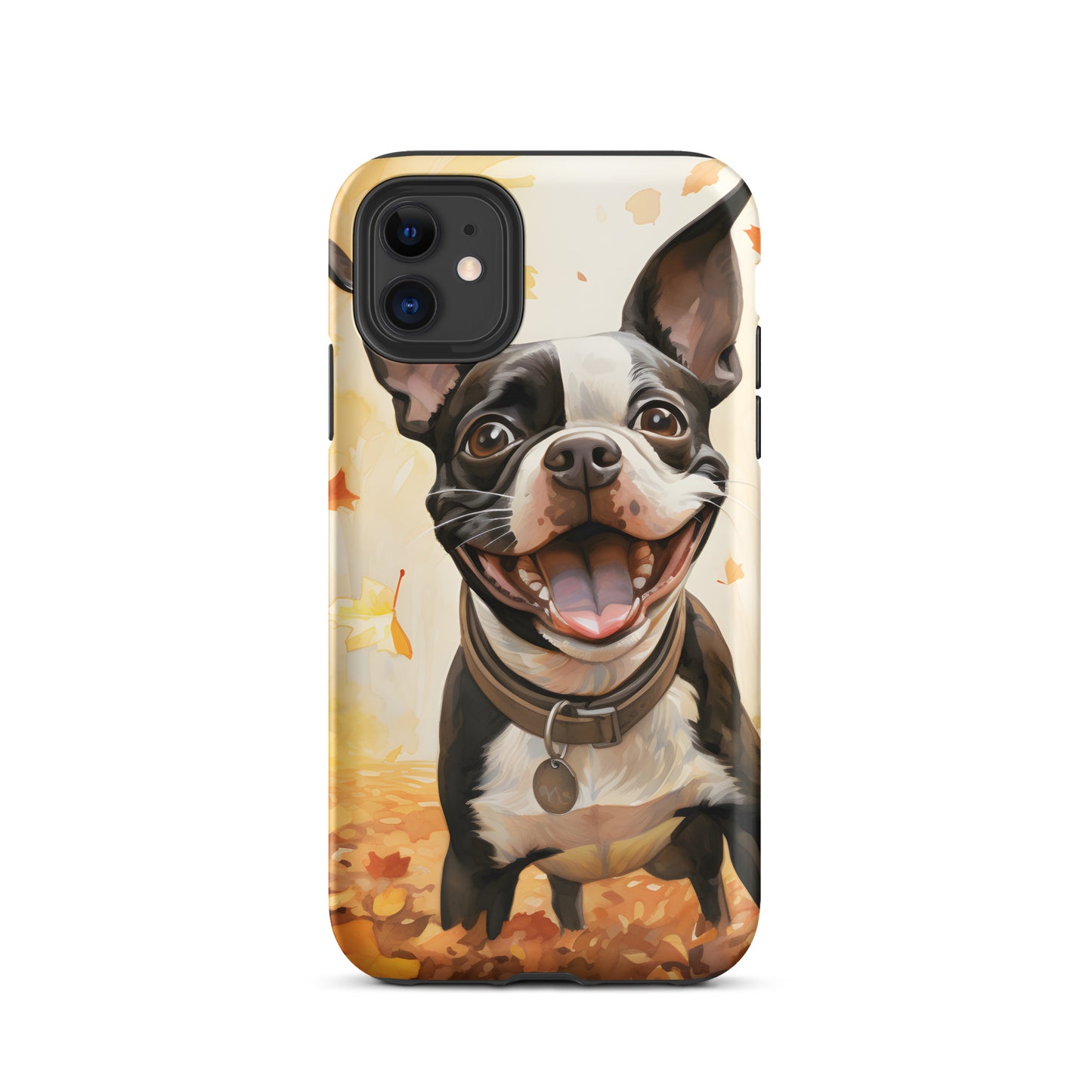 Cheerful Boston Terrier Dog Exploring A Park Watercolor Tough Case for iPhone . Matte iPhone 11