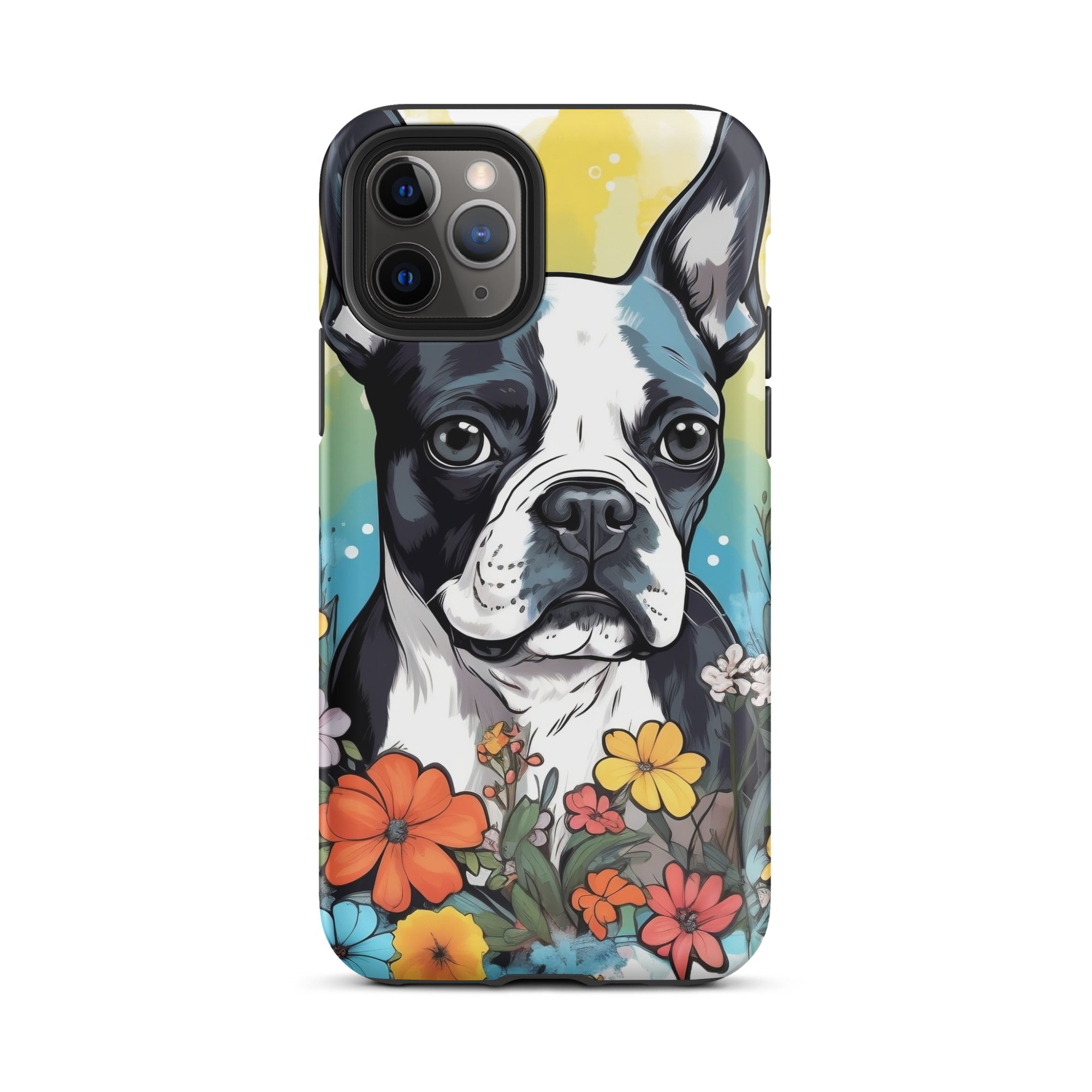 Boston Terrier Surrounded By Flowers Tough Case for iPhone