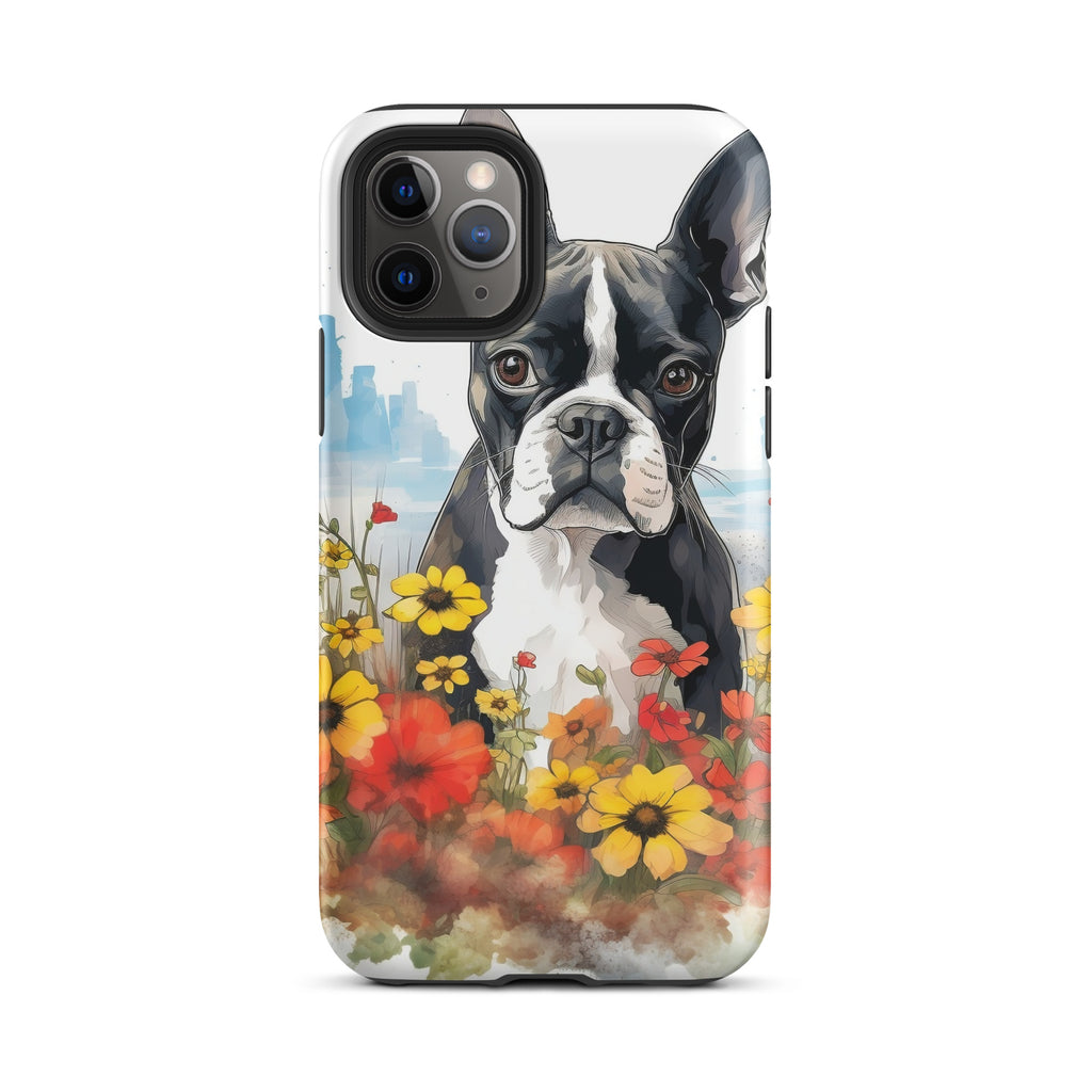 Boston Terrier Dog In A Garden Outside The City Tough Case for iPhone