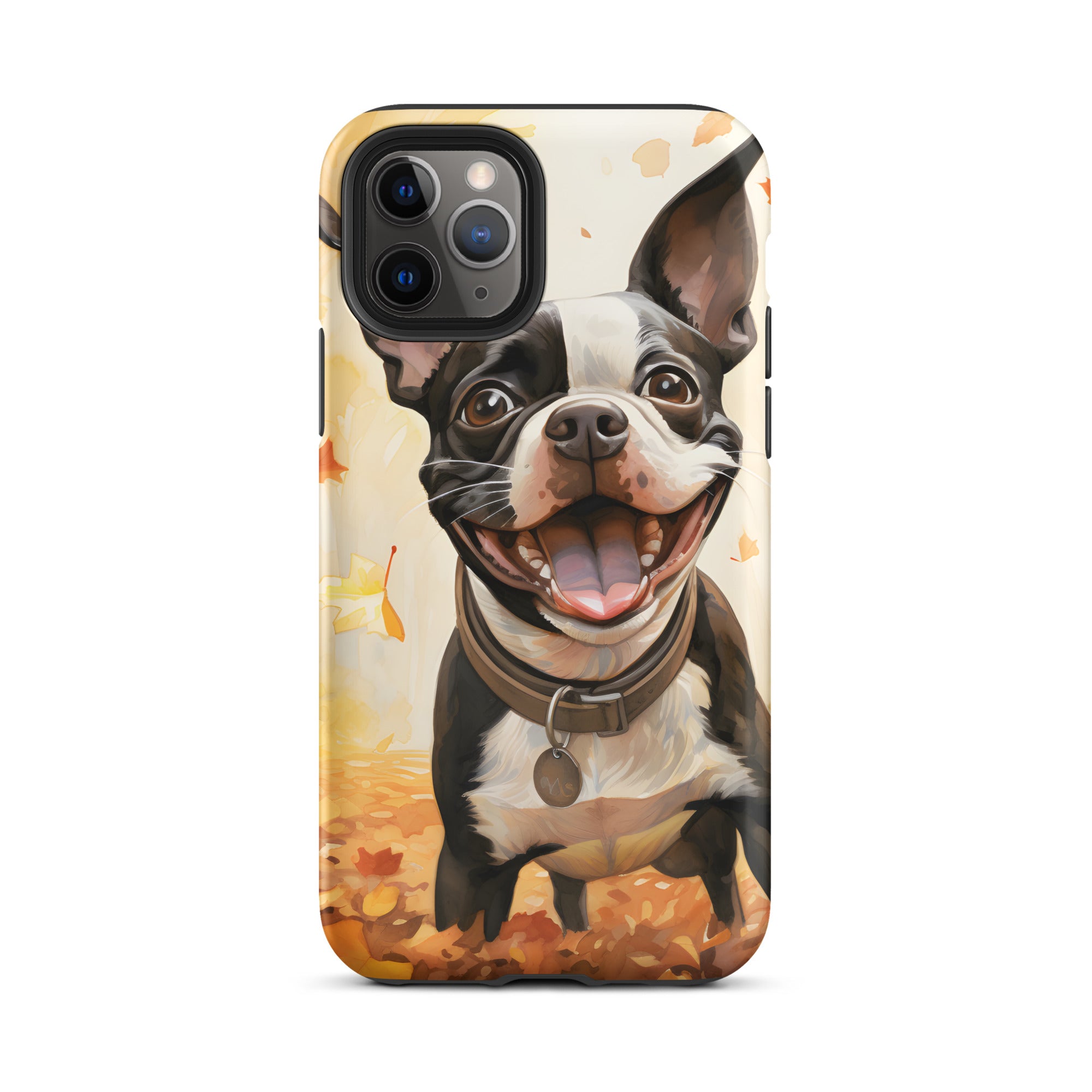 Cheerful Boston Terrier Dog Exploring A Park Watercolor Tough Case for iPhone . Matte iPhone 11 Pro