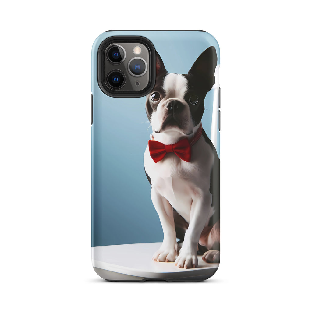 Dapper Boston Terrier in Red Bow Tie Seated on White Chair Tough Case for iPhone