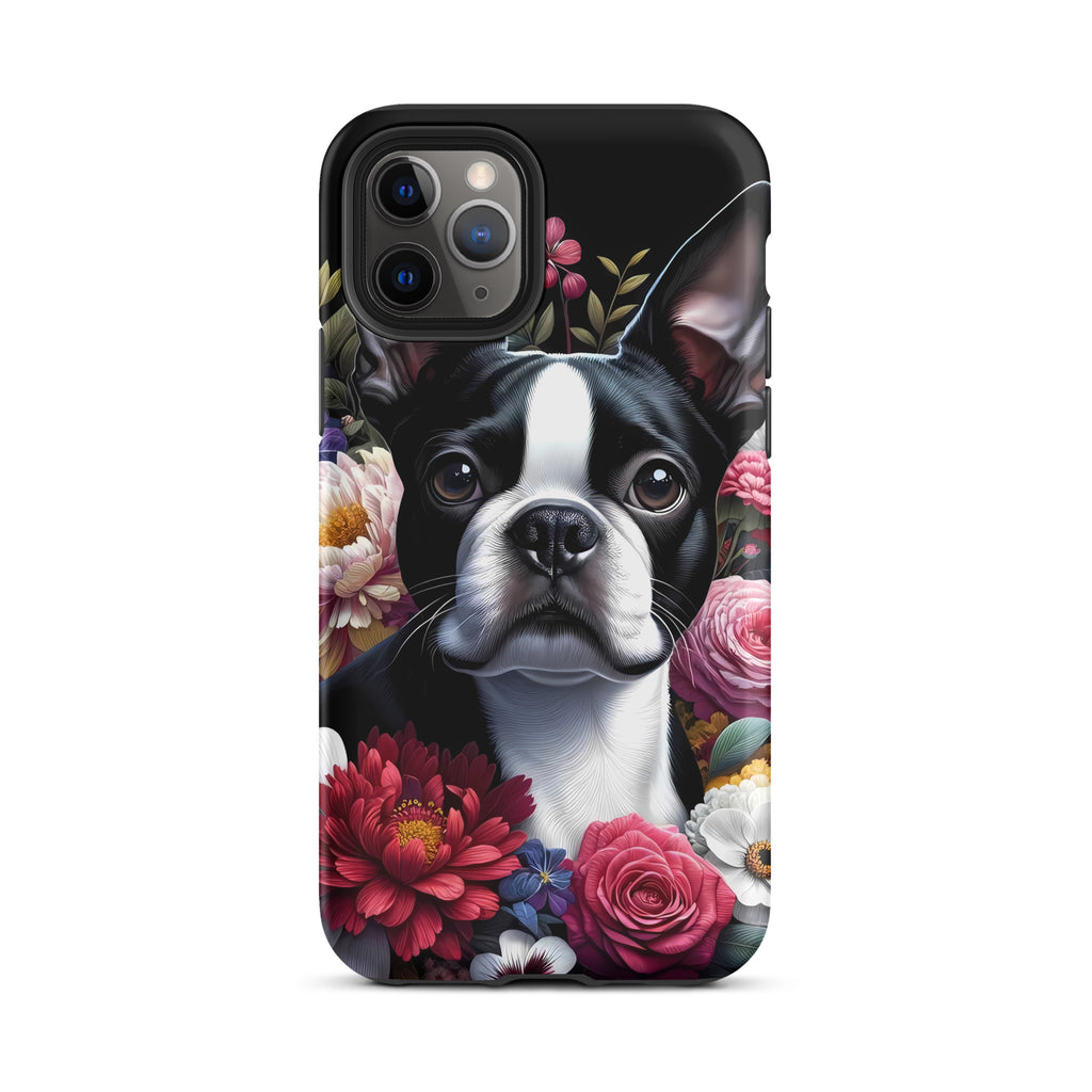 Floral Boston Terrier Dog Tough Case for iPhone