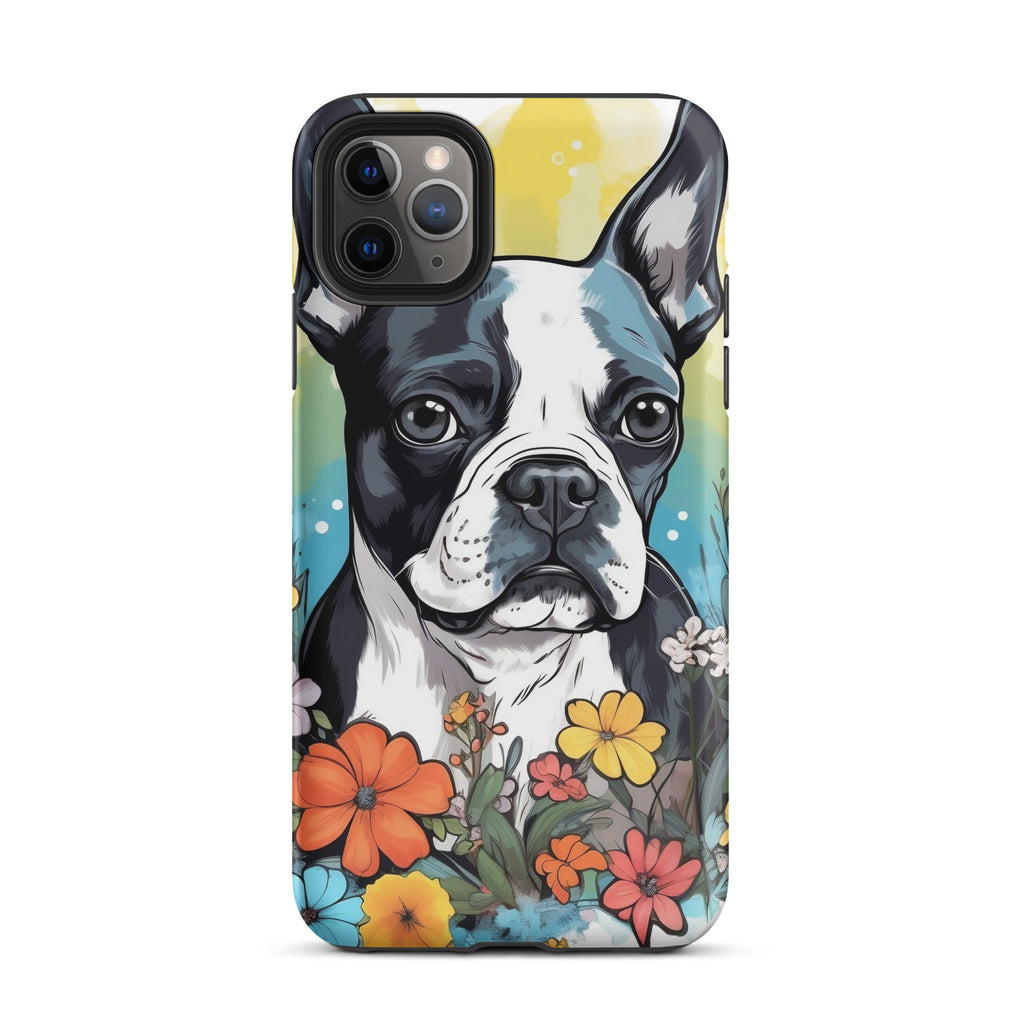 Boston Terrier Surrounded By Flowers Tough Case for iPhone