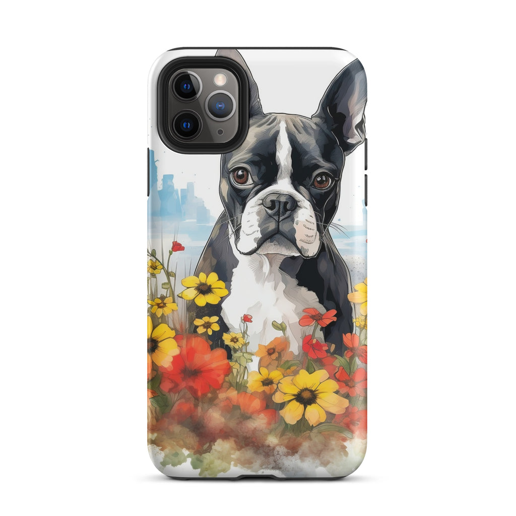 Boston Terrier Dog In A Garden Outside The City Tough Case for iPhone