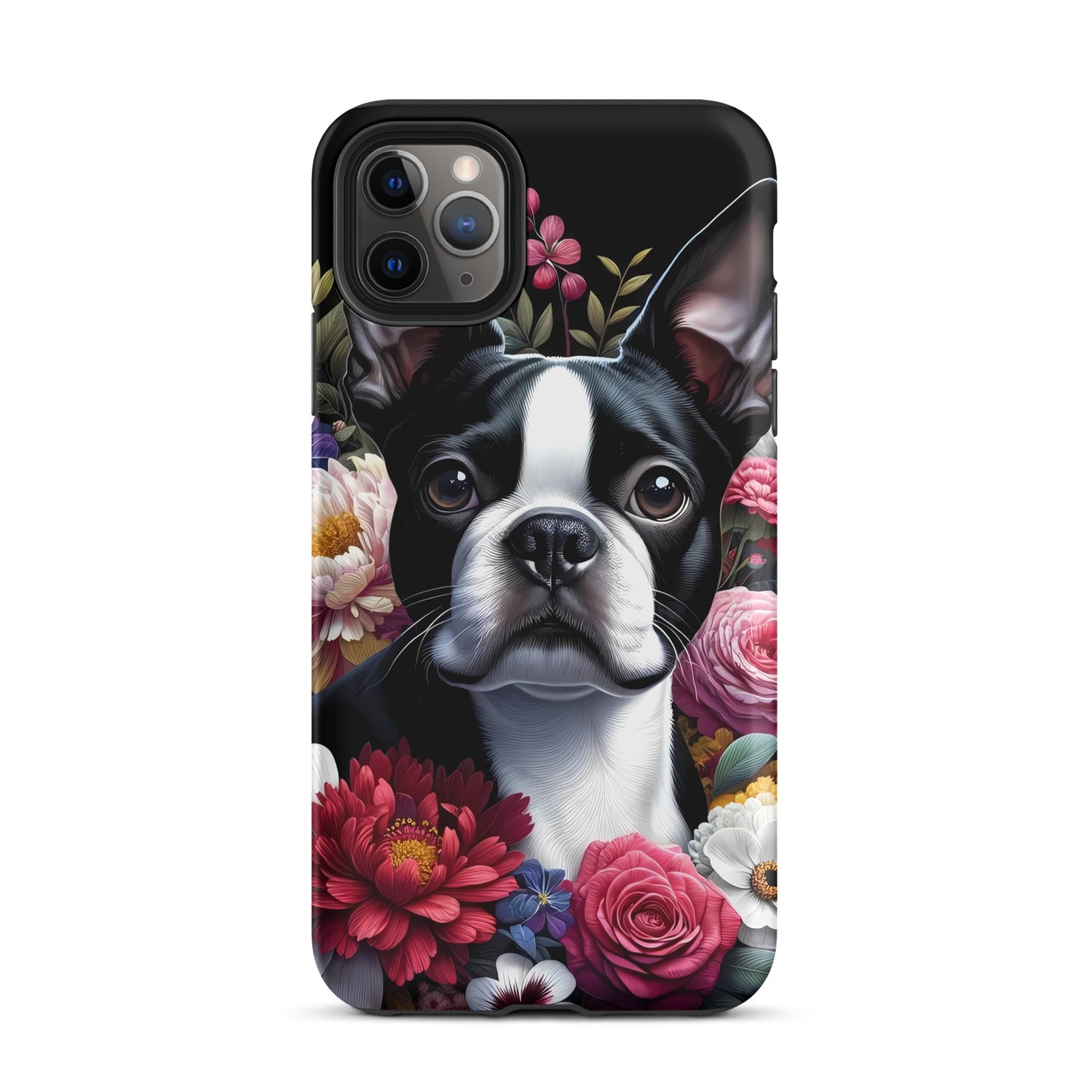 Floral Boston Terrier Dog Tough Case for iPhone