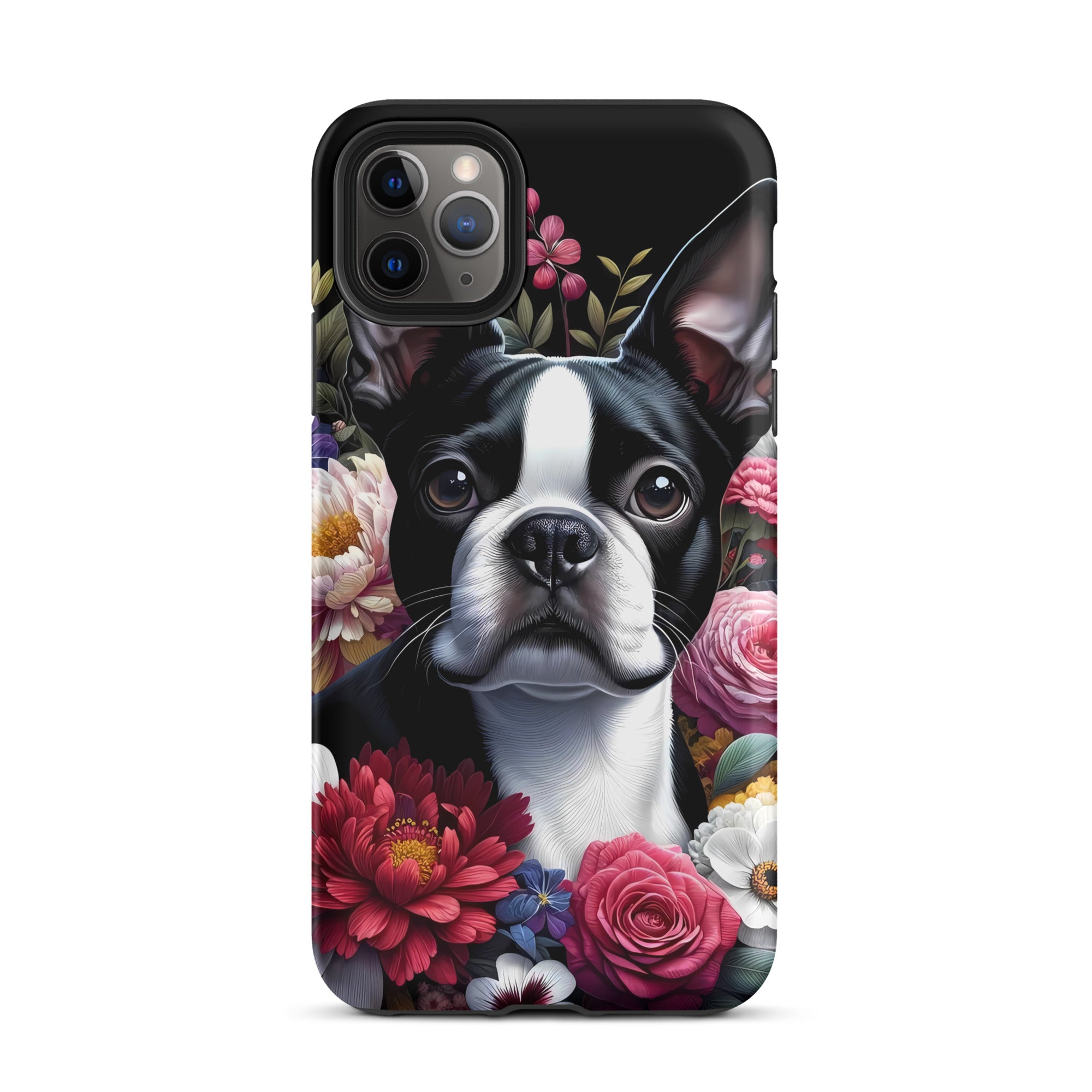 Floral Boston Terrier Dog Tough Case for iPhone