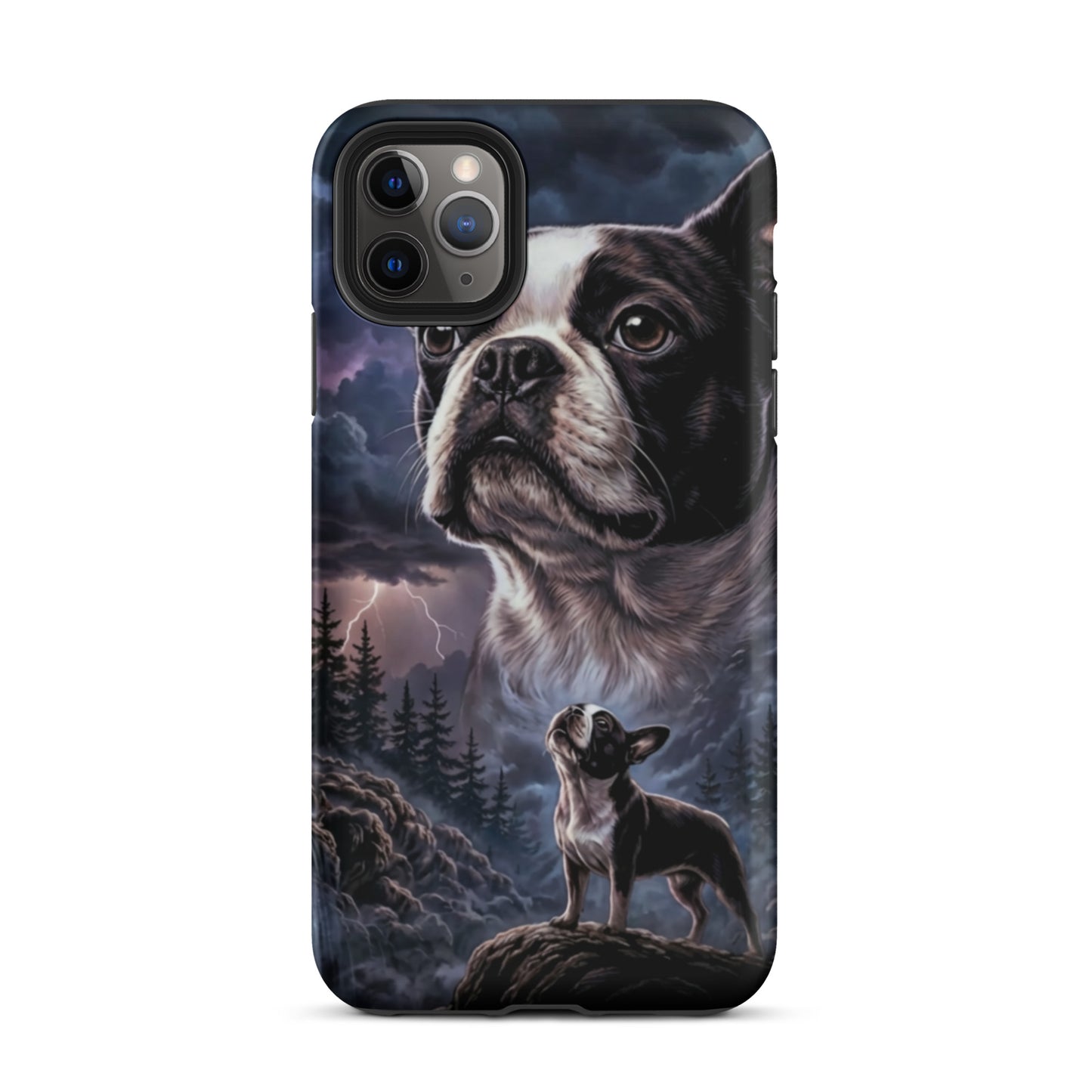 Storm Guardian – Majestic Boston Terrier Night Art Tough Case for iPhone . Matte iPhone 11 Pro Max