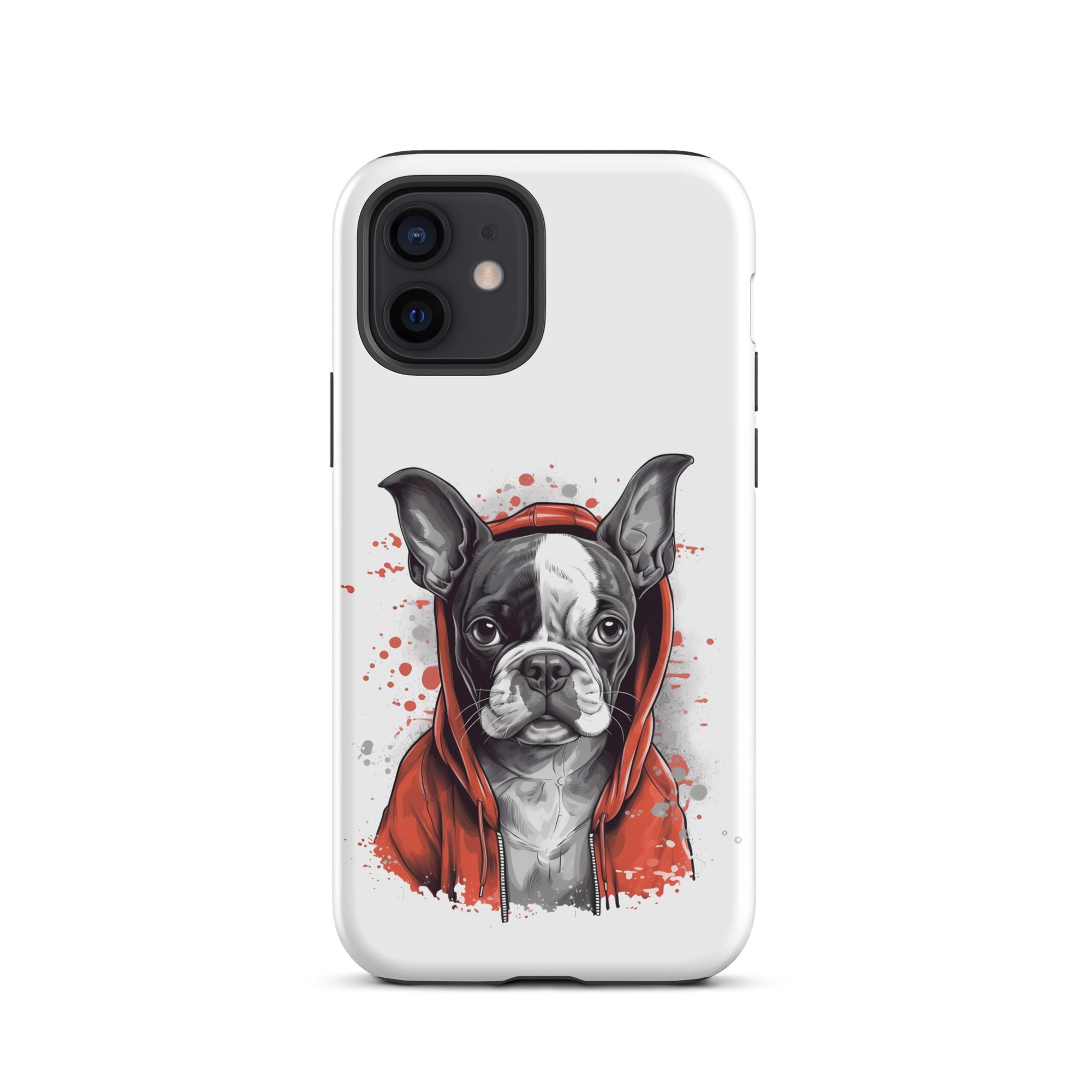 Boston Terrier in a Red Hoodie on Tough Case for iPhone