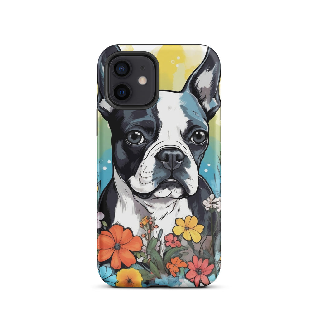 Boston Terrier Surrounded By Flowers Tough Case for iPhone