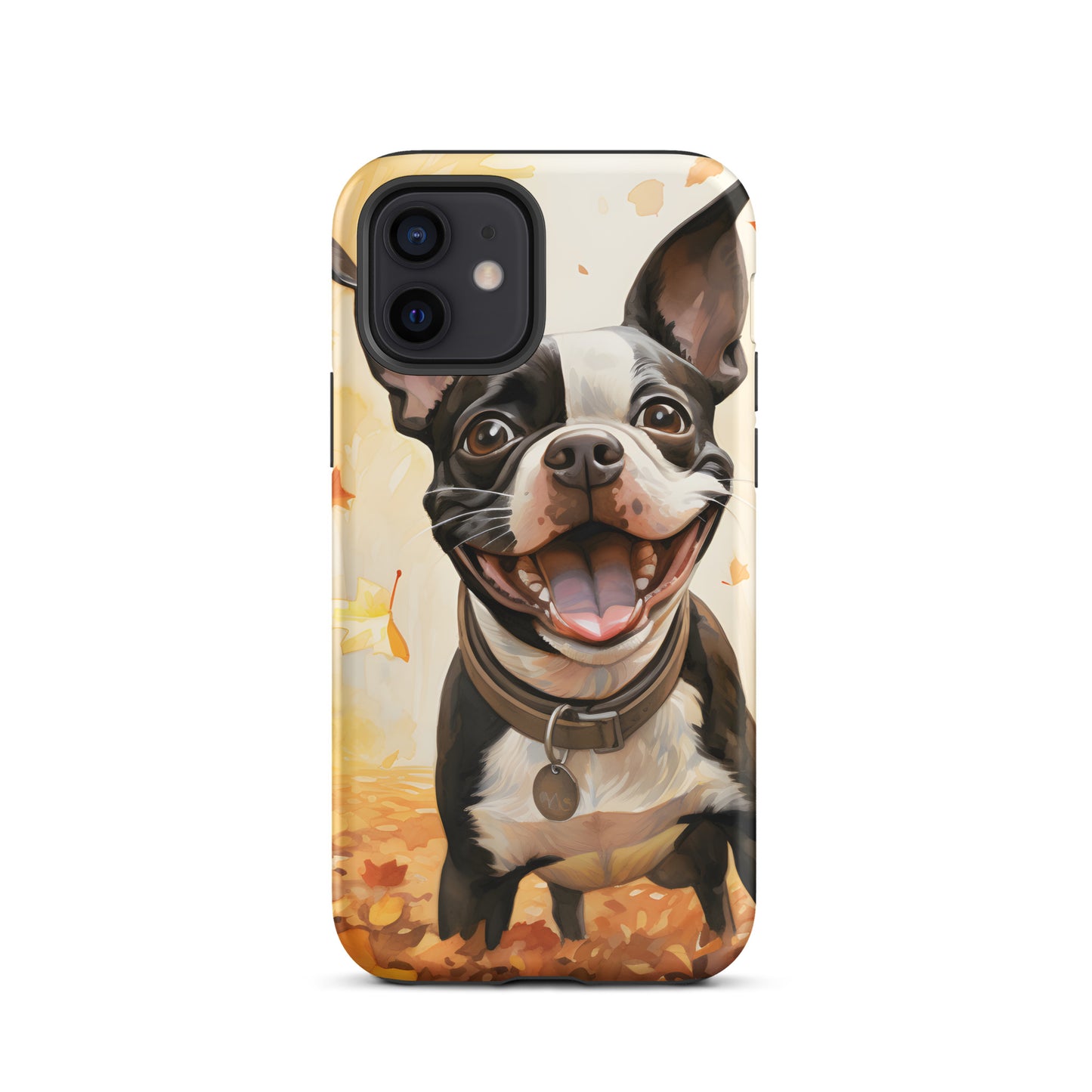 Cheerful Boston Terrier Dog Exploring A Park Watercolor Tough Case for iPhone . Matte iPhone 12