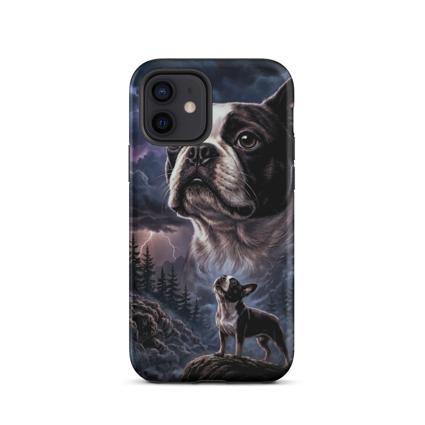 Storm Guardian – Majestic Boston Terrier Night Art Tough Case for iPhone . Matte iPhone 12