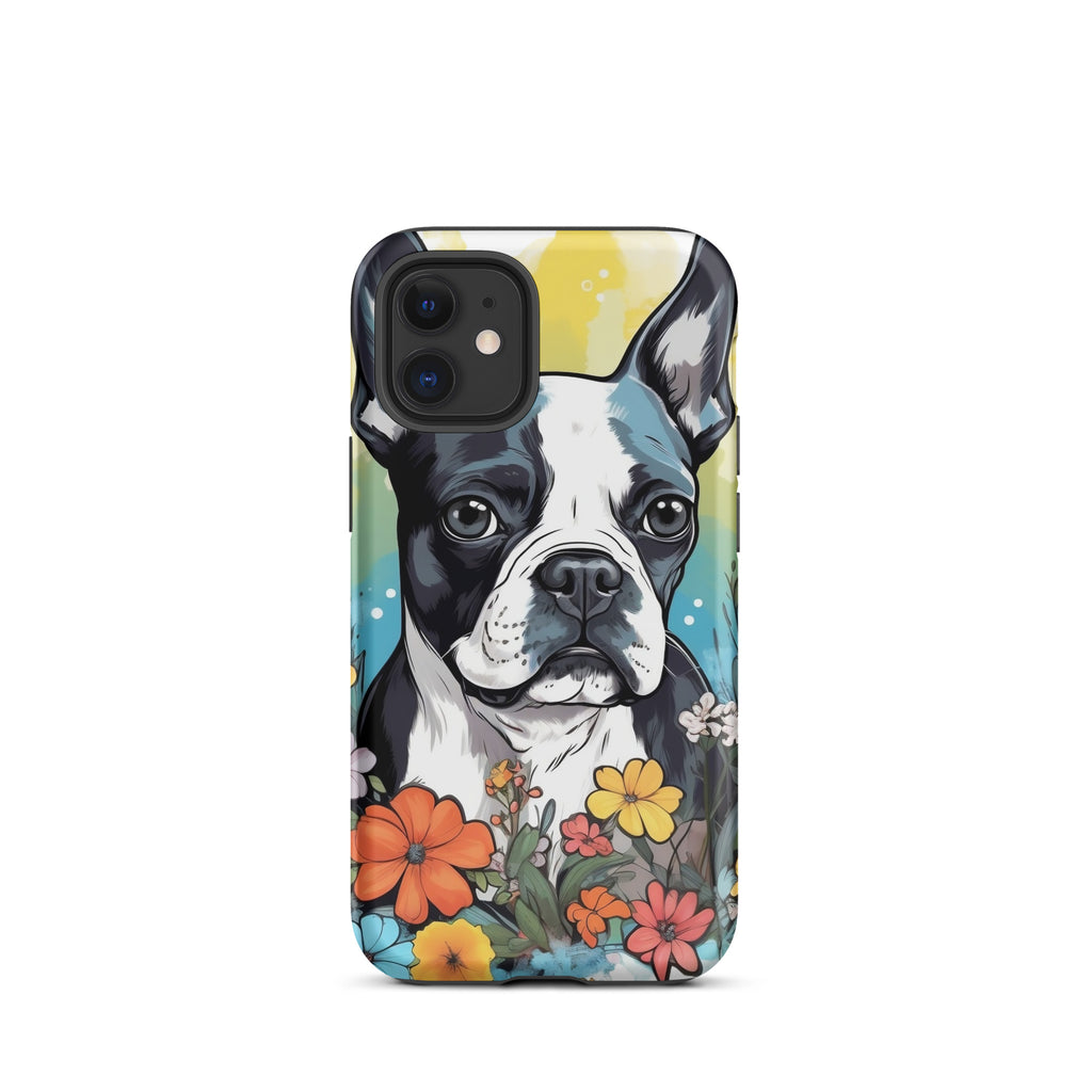 Boston Terrier Surrounded By Flowers Tough Case for iPhone