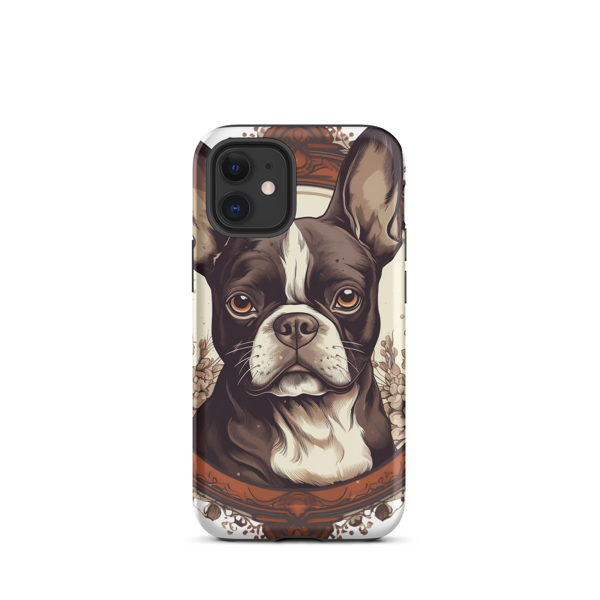 Vintage-Inspired Red Brown Boston Terrier Tough Case for iPhone . Matte iPhone 12 mini