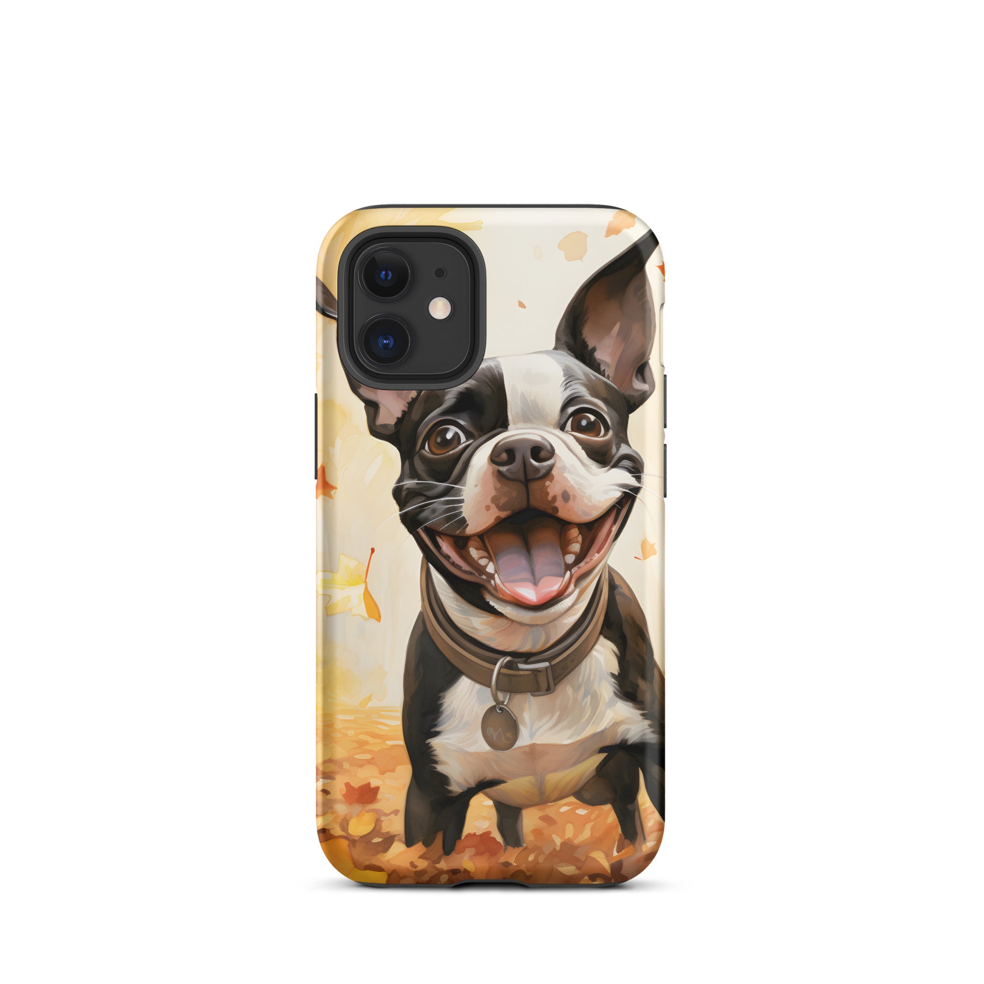 Cheerful Boston Terrier Dog Exploring A Park Watercolor Tough Case for iPhone . Matte iPhone 12 mini