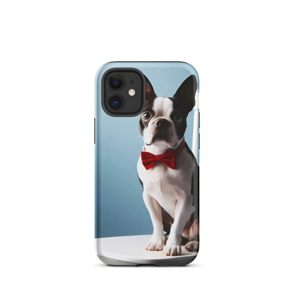 Dapper Boston Terrier in Red Bow Tie Seated on White Chair Tough Case for iPhone