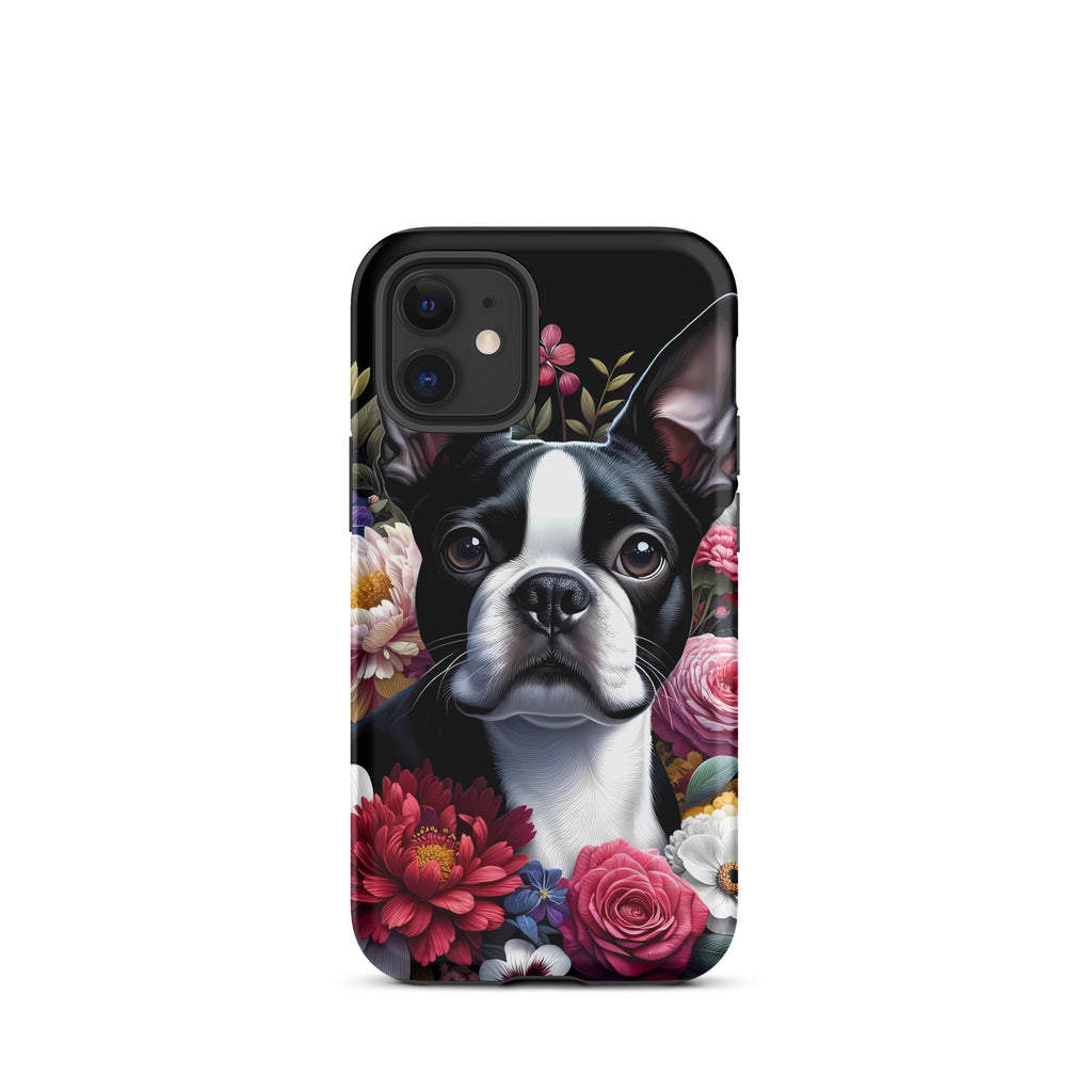 Floral Boston Terrier Dog Tough Case for iPhone