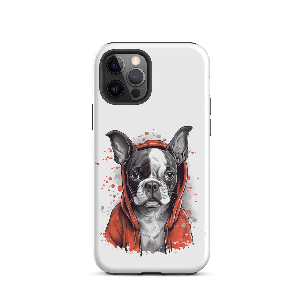 Boston Terrier in a Red Hoodie on Tough Case for iPhone