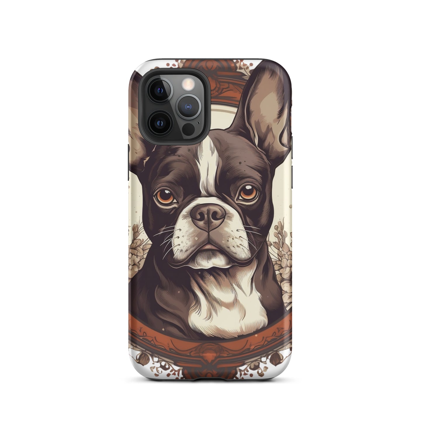 Vintage-Inspired Red Brown Boston Terrier Tough Case for iPhone . Matte iPhone 12 Pro