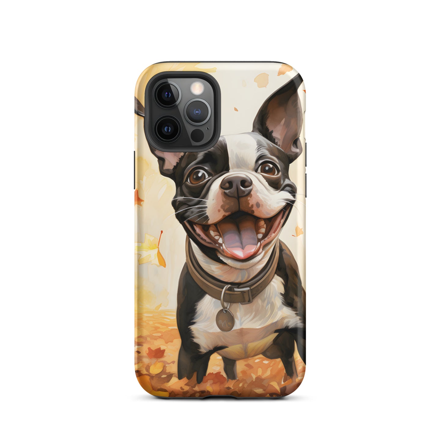 Cheerful Boston Terrier Dog Exploring A Park Watercolor Tough Case for iPhone . Matte iPhone 12 Pro