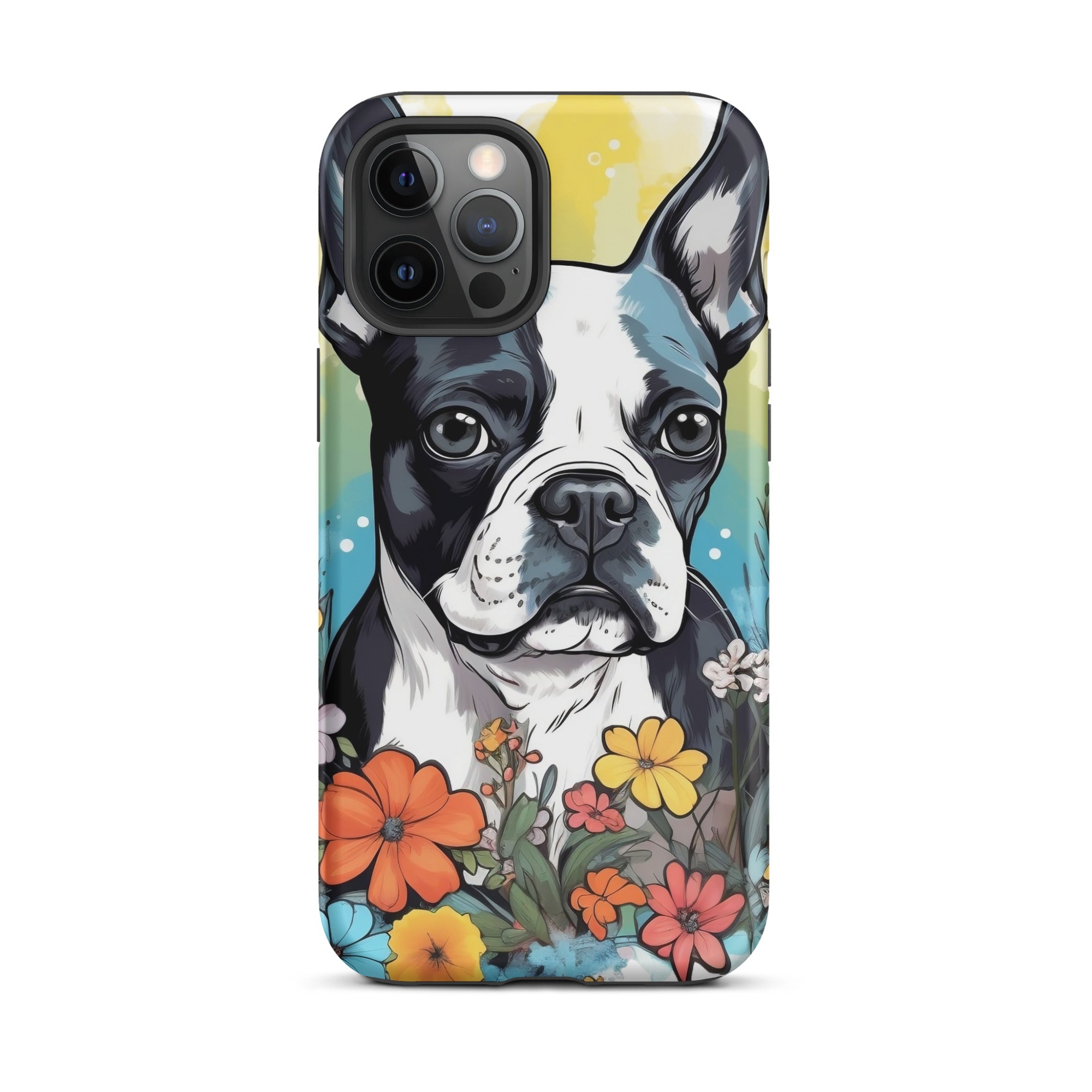 Boston Terrier Surrounded By Flowers Tough Case for iPhone