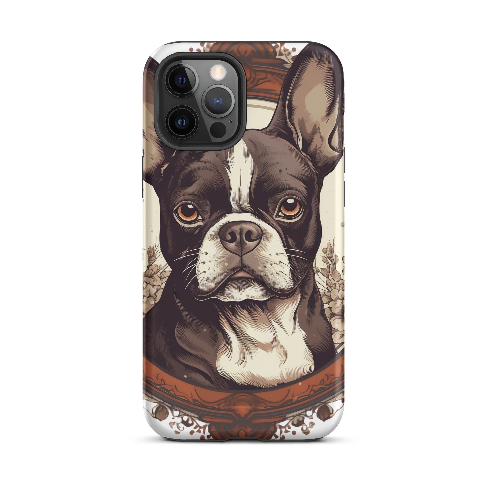 Vintage-Inspired Red Brown Boston Terrier Tough Case for iPhone . Matte iPhone 12 Pro Max