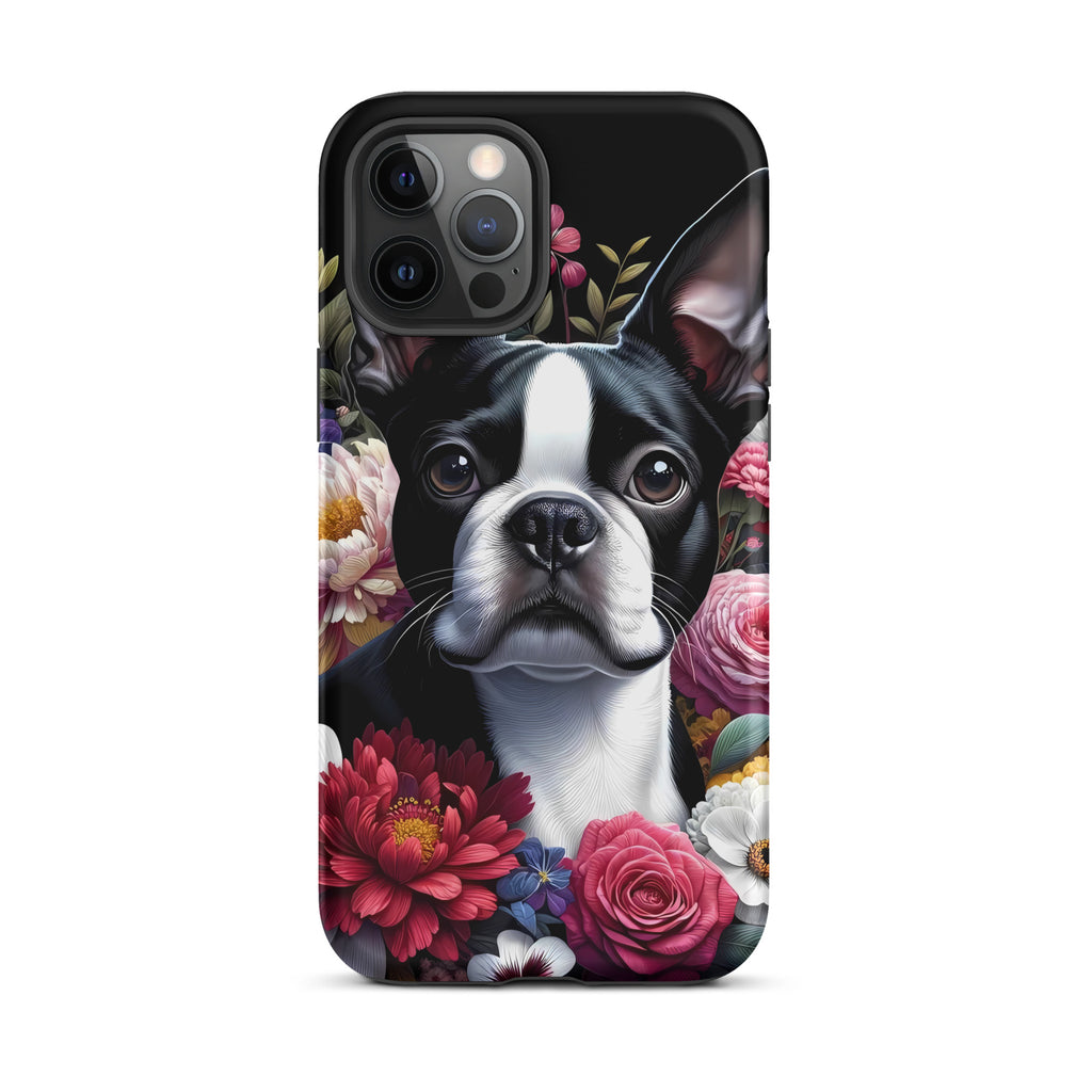 Floral Boston Terrier Dog Tough Case for iPhone