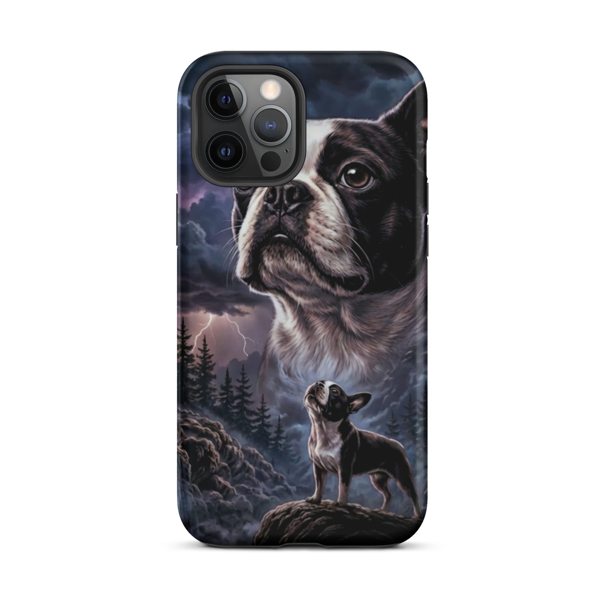 Storm Guardian – Majestic Boston Terrier Night Art Tough Case for iPhone . Matte iPhone 12 Pro Max