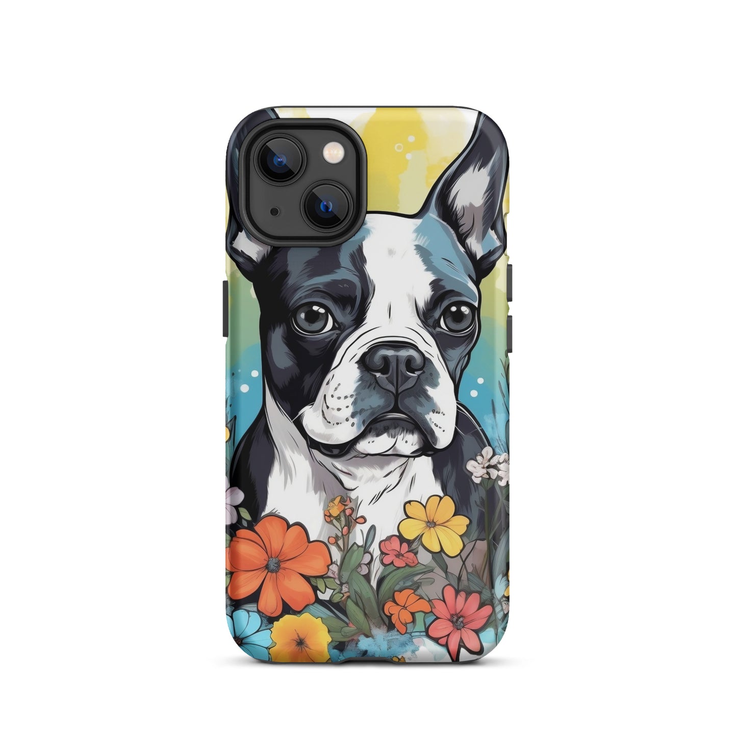 Boston Terrier Surrounded By Flowers Tough Case for iPhone
