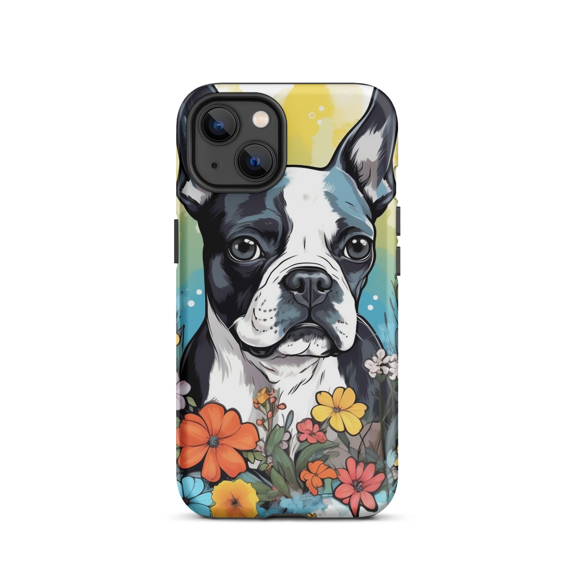 Boston Terrier Surrounded By Flowers Tough Case for iPhone