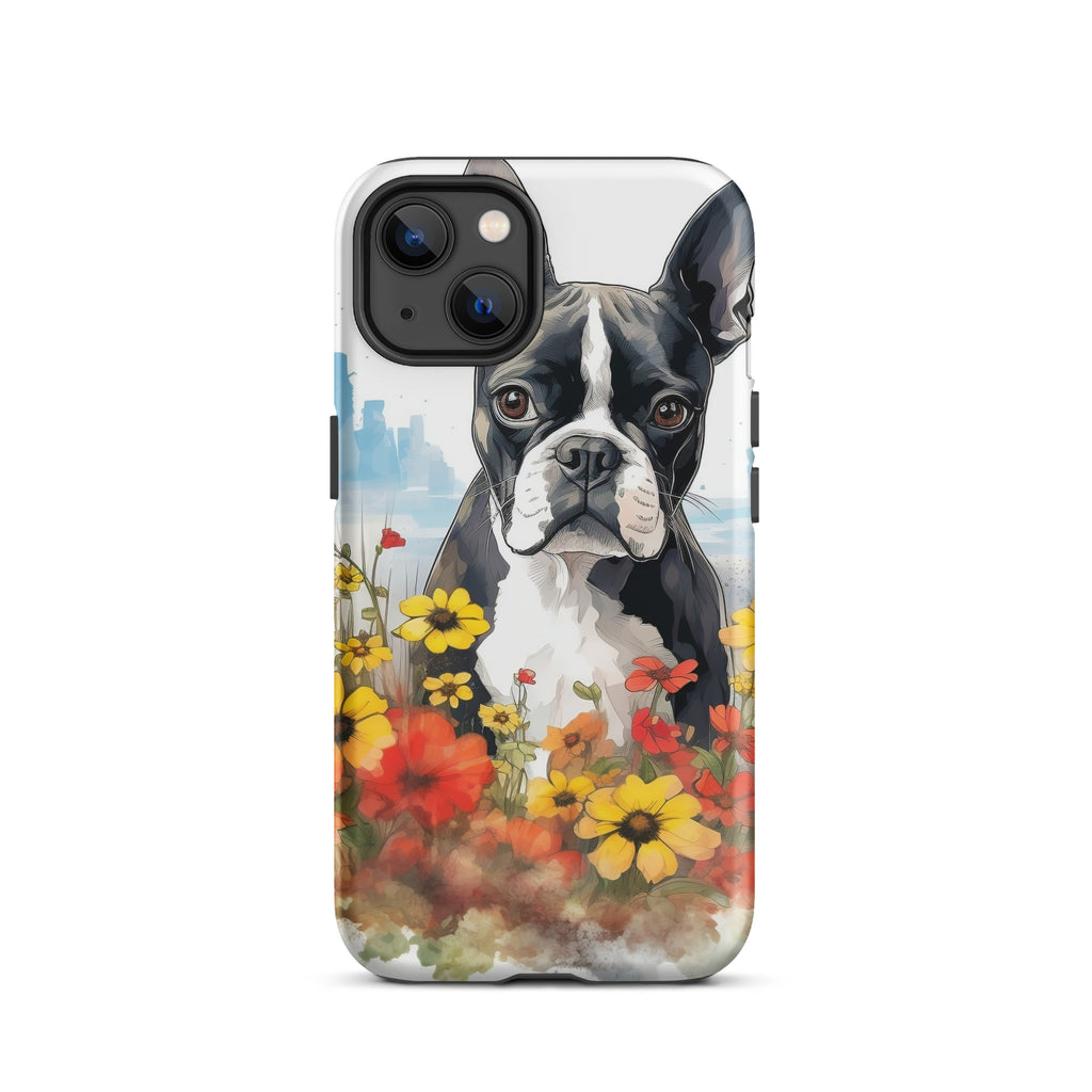 Boston Terrier Dog In A Garden Outside The City Tough Case for iPhone