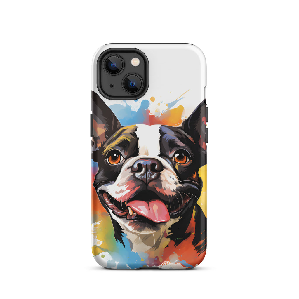 Colorful Playful Boston Terrier Dog Splash Art Tough Case for iPhone