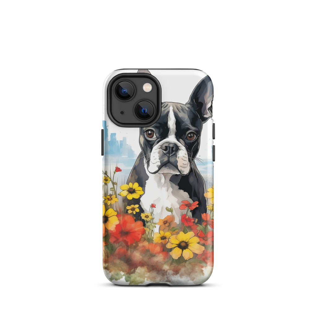 Boston Terrier Dog In A Garden Outside The City Tough Case for iPhone