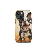 Cheerful Boston Terrier Dog Exploring A Park Watercolor Tough Case for iPhone . Matte iPhone 13 mini