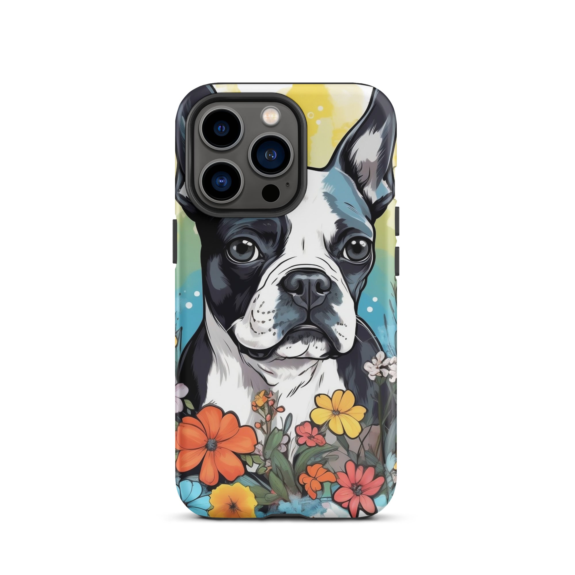 Boston Terrier Surrounded By Flowers Tough Case for iPhone