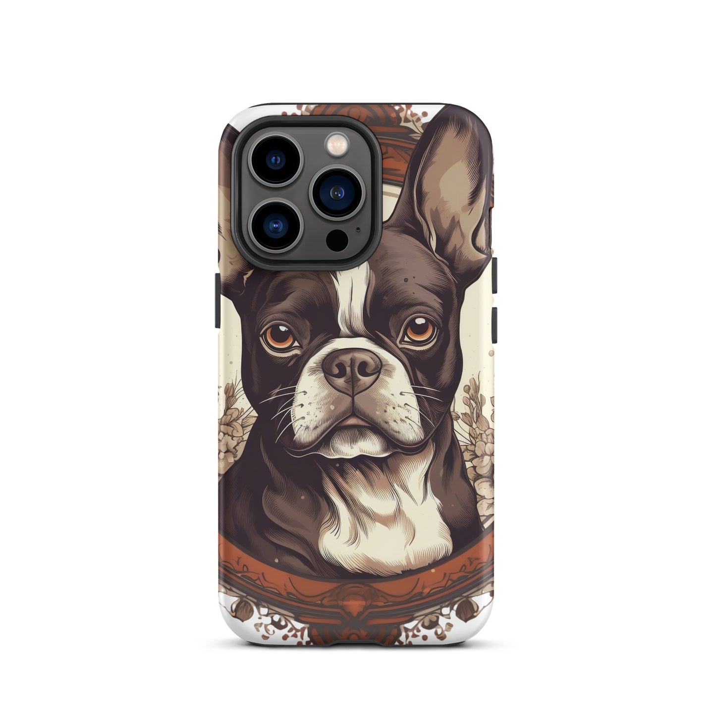 Vintage-Inspired Red Brown Boston Terrier Tough Case for iPhone . Matte iPhone 13 Pro