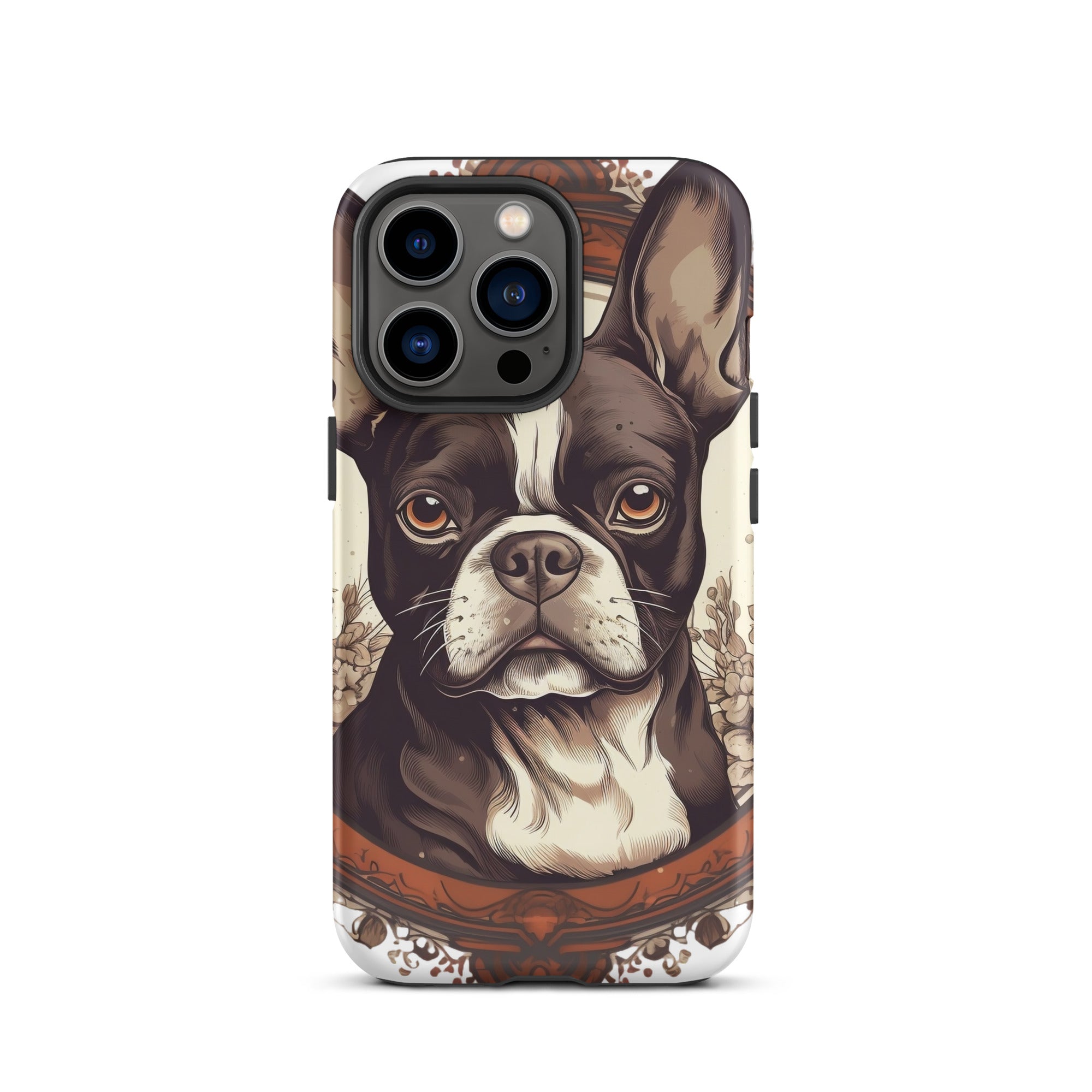 Vintage-Inspired Red Brown Boston Terrier Tough Case for iPhone . Matte iPhone 13 Pro