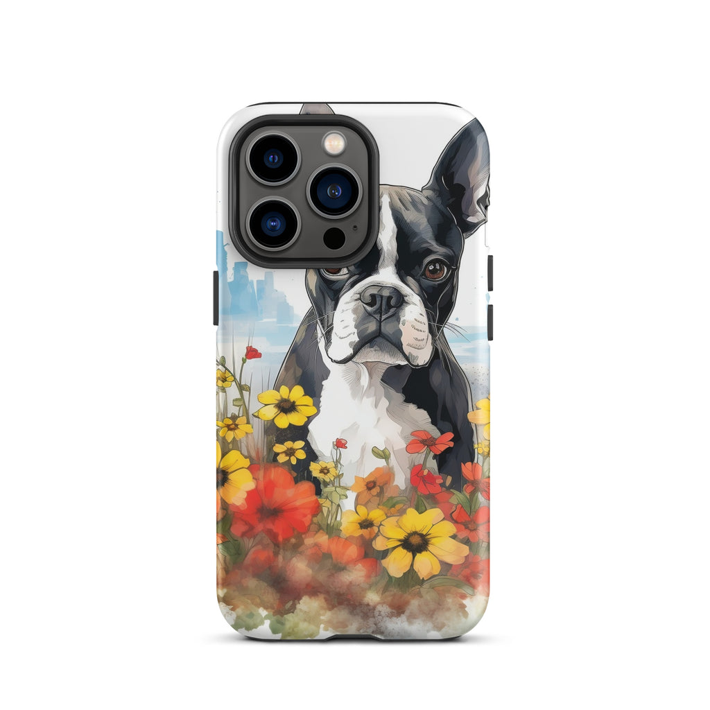 Boston Terrier Dog In A Garden Outside The City Tough Case for iPhone