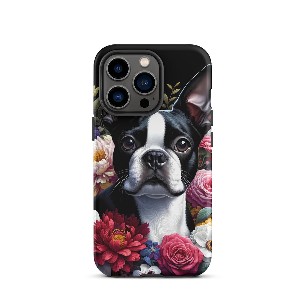 Floral Boston Terrier Dog Tough Case for iPhone