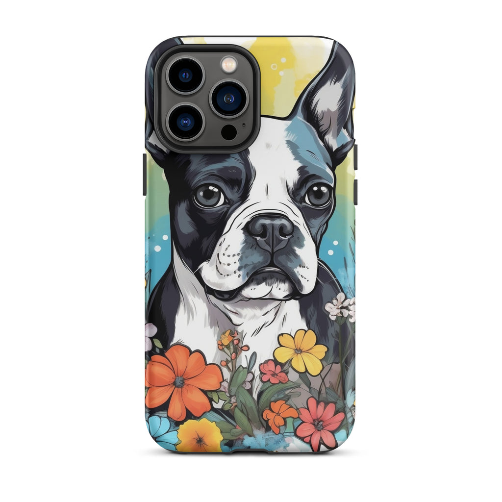 Boston Terrier Surrounded By Flowers Tough Case for iPhone